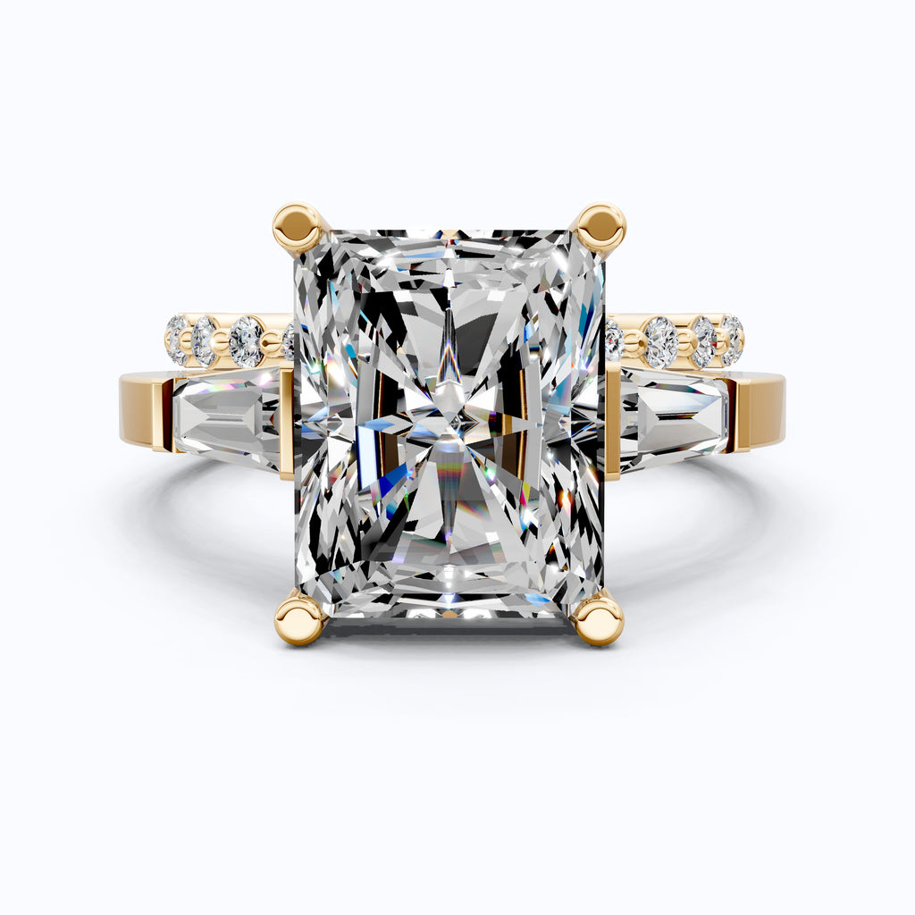 Elegant Radiant Cut Baguette Side Stone Engagement Ring Set in 14K Solid Gold, 3.50 CT Radiant Cut Lab Created Diamond, Bridal Gift For Her