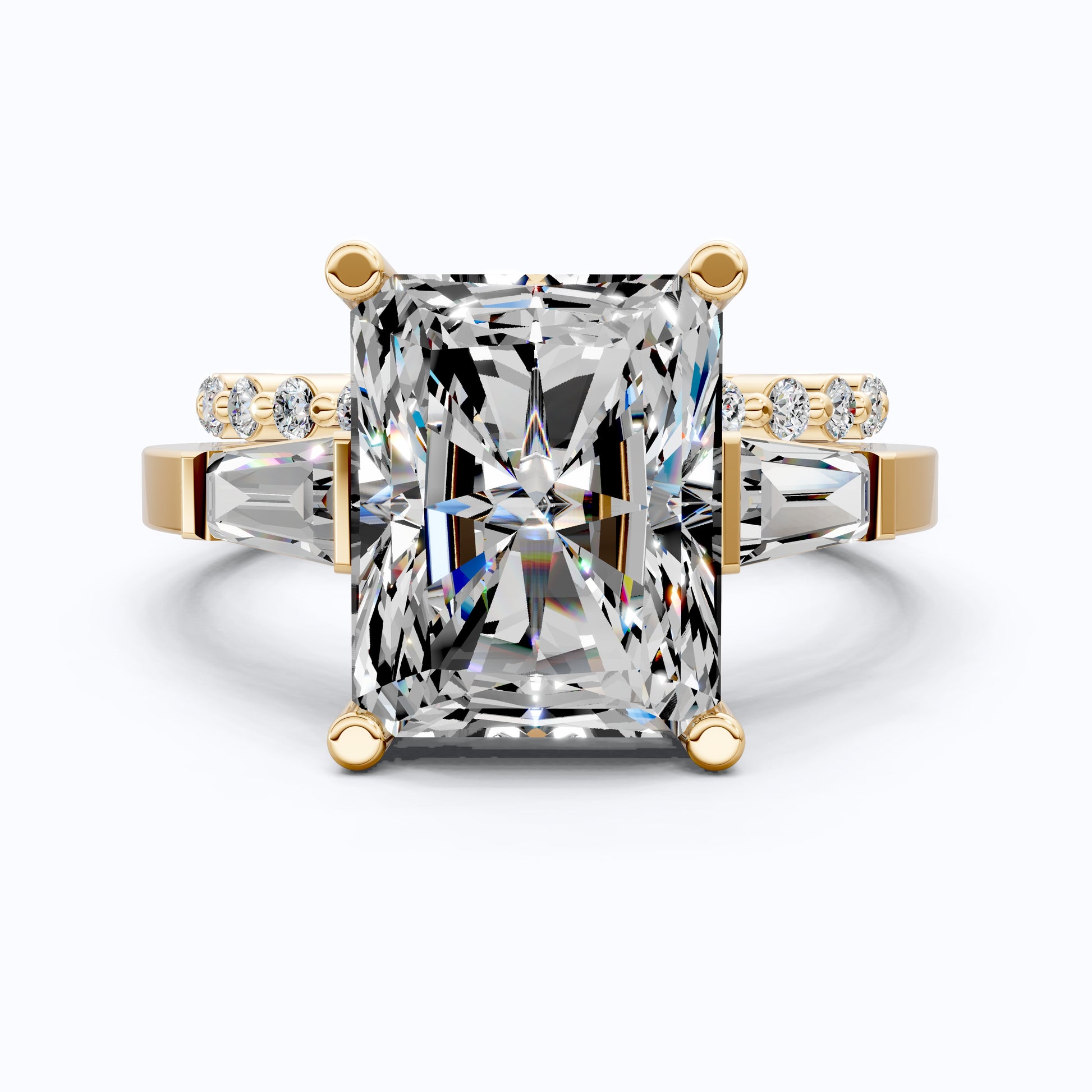 Elegant Radiant Cut Baguette Side Stone Engagement Ring Set in 14K Solid Gold, 3.50 CT Radiant Cut Lab Created Diamond, Bridal Gift For Her