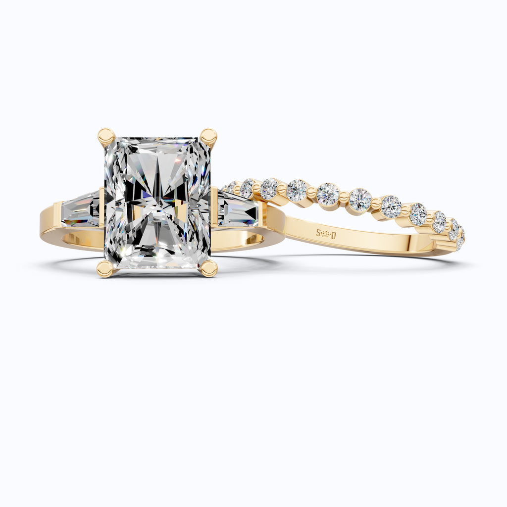 Elegant Radiant Cut Baguette Side Stone Engagement Ring Set in 14K Solid Gold, 3.50 CT Radiant Cut Lab Created Diamond, Bridal Gift For Her
