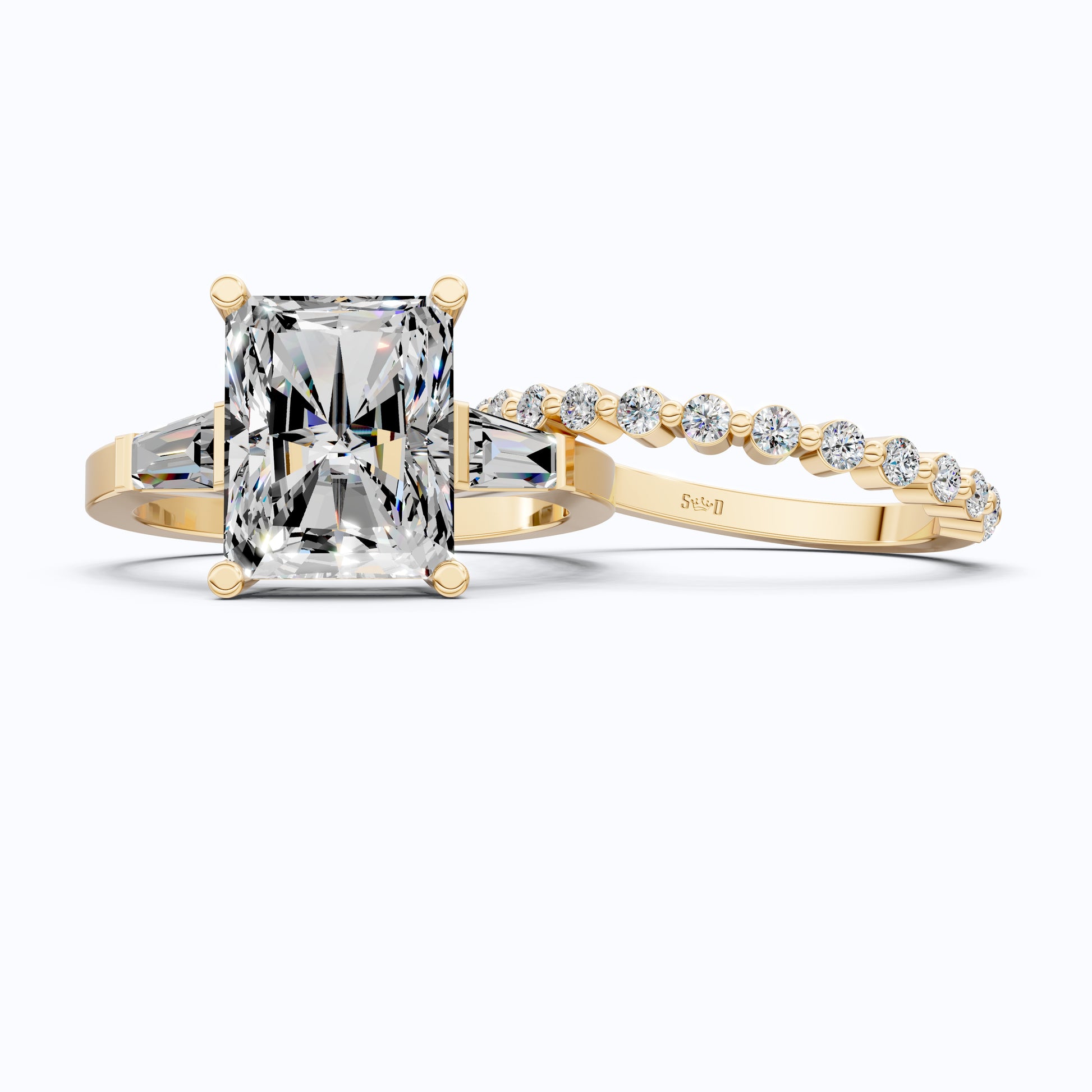 Elegant Radiant Cut Baguette Side Stone Engagement Ring Set in 14K Solid Gold, 3.50 CT Radiant Cut Lab Created Diamond, Bridal Gift For Her