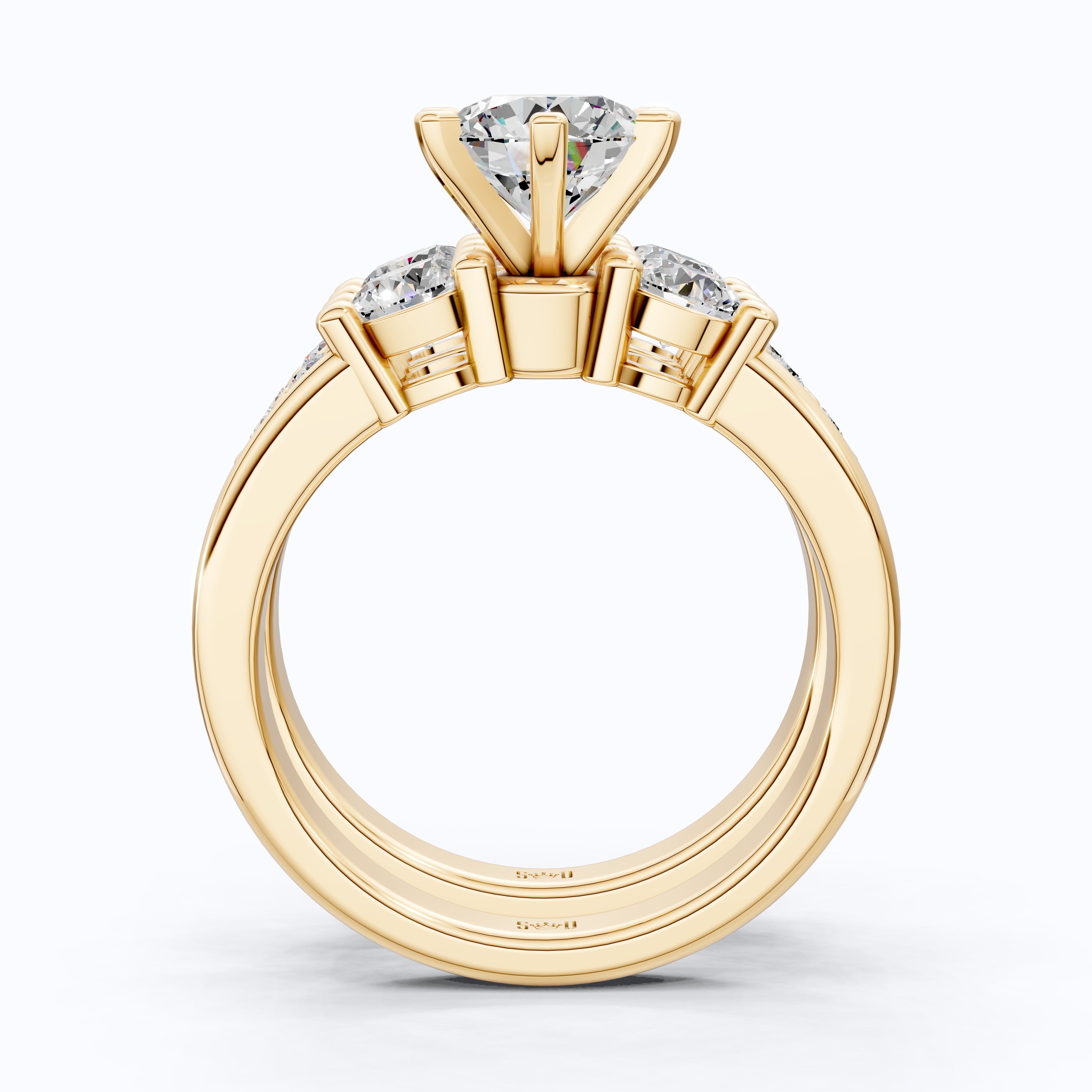 Graduated Three Stone Round Cut Engagement Ring Set in 14K Solid Gold, 2.25 TCW Round Cut Lab Created Diamonds, Wedding Gift for Her