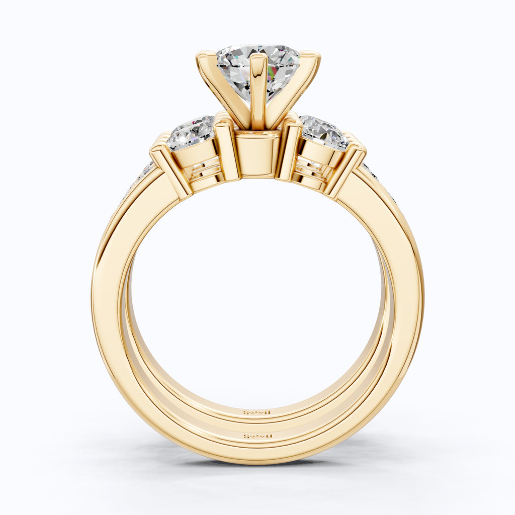 Graduated Three Stone Round Cut Engagement Ring Set in 14K Solid Gold, 2.25 TCW Round Cut Lab Created Diamonds, Wedding Gift for Her