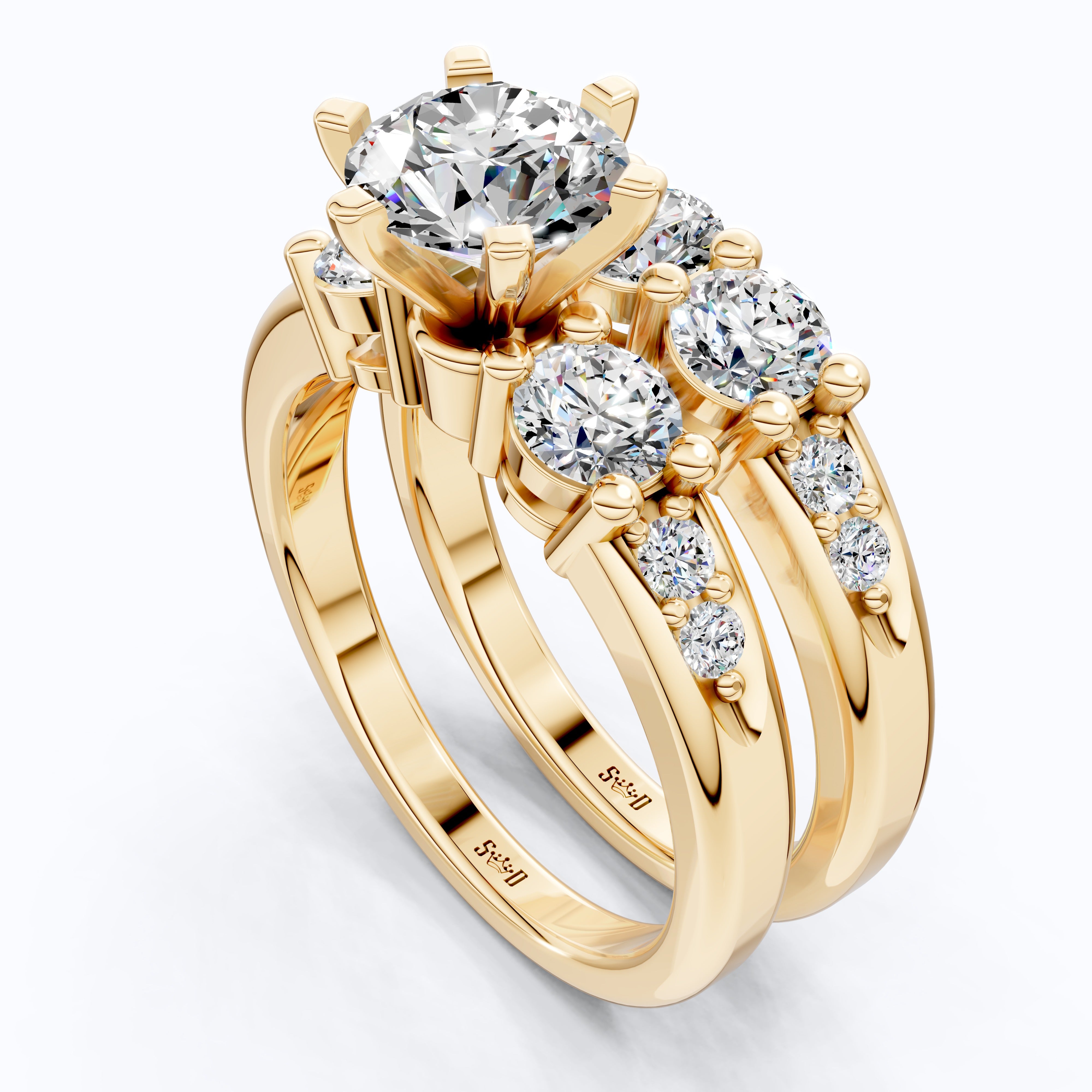 Graduated Three Stone Round Cut Engagement Ring Set in 14K Solid Gold, 2.25 TCW Round Cut Lab Created Diamonds, Wedding Gift for Her