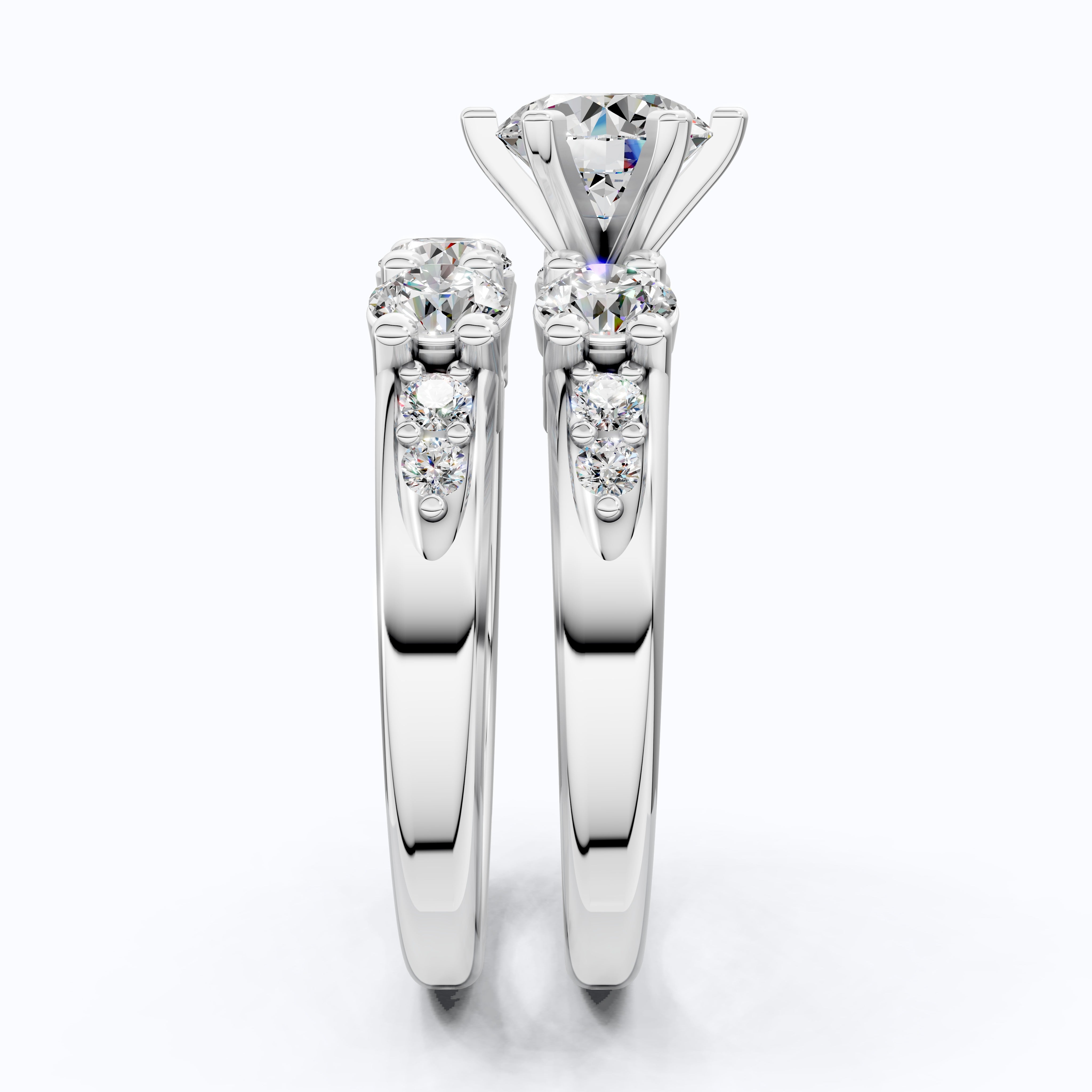Graduated Three Stone Round Cut Engagement Ring Set in 14K Solid Gold, 2.25 TCW Round Cut Lab Created Diamonds, Wedding Gift for Her