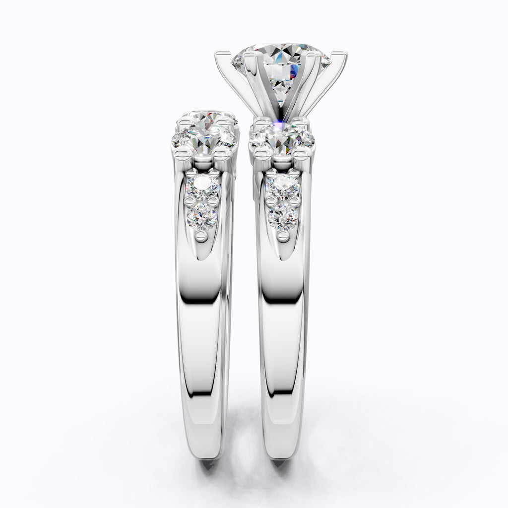 Graduated Three Stone Round Cut Engagement Ring Set in 14K Solid Gold, 2.25 TCW Round Cut Lab Created Diamonds, Wedding Gift for Her