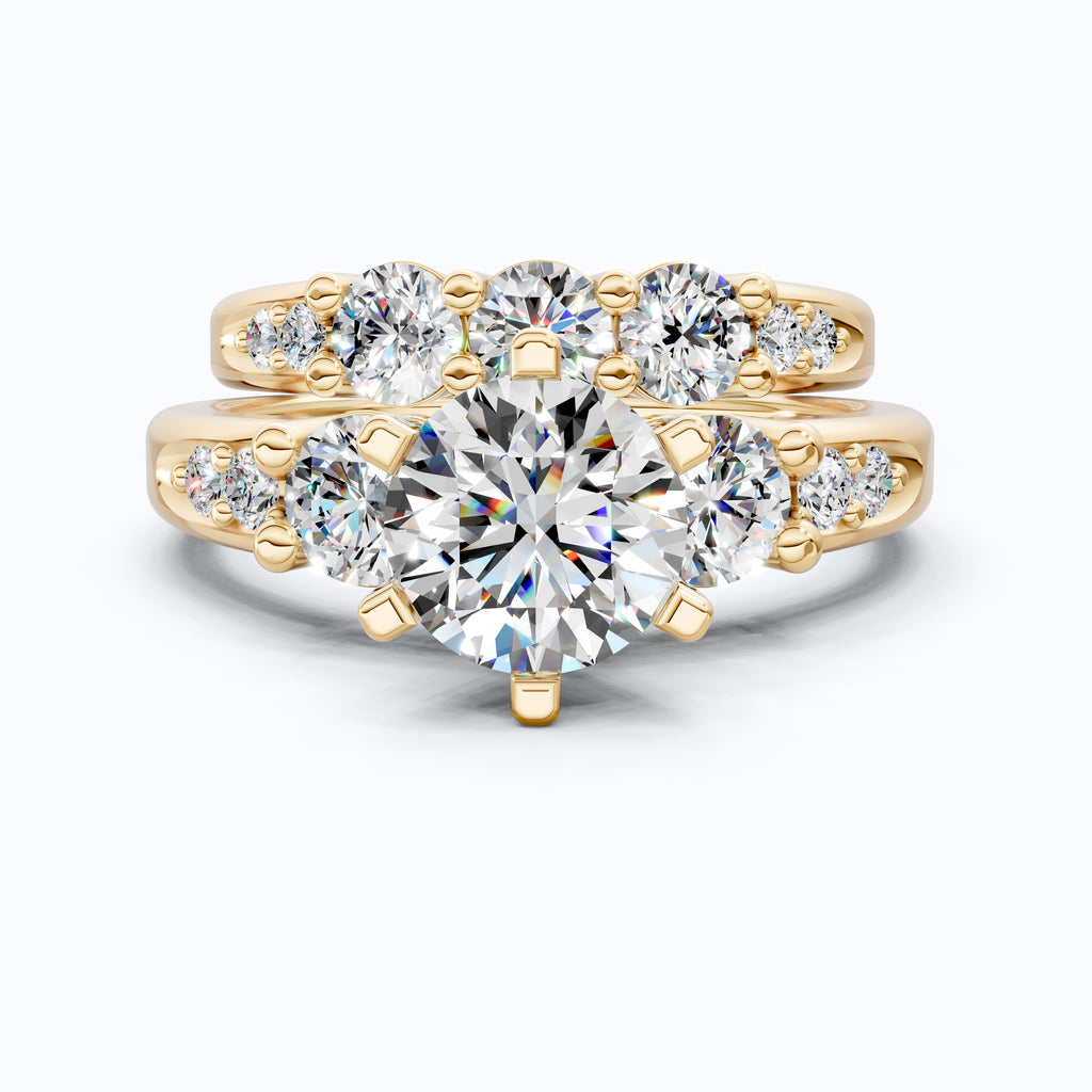 Graduated Three Stone Round Cut Engagement Ring Set in 14K Solid Gold, 2.25 TCW Round Cut Lab Created Diamonds, Wedding Gift for Her