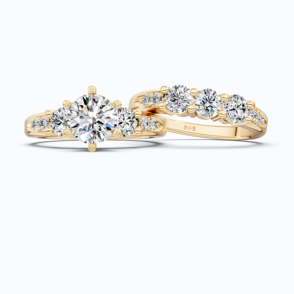 Graduated Three Stone Round Cut Engagement Ring Set in 14K Solid Gold, 2.25 TCW Round Cut Lab Created Diamonds, Wedding Gift for Her