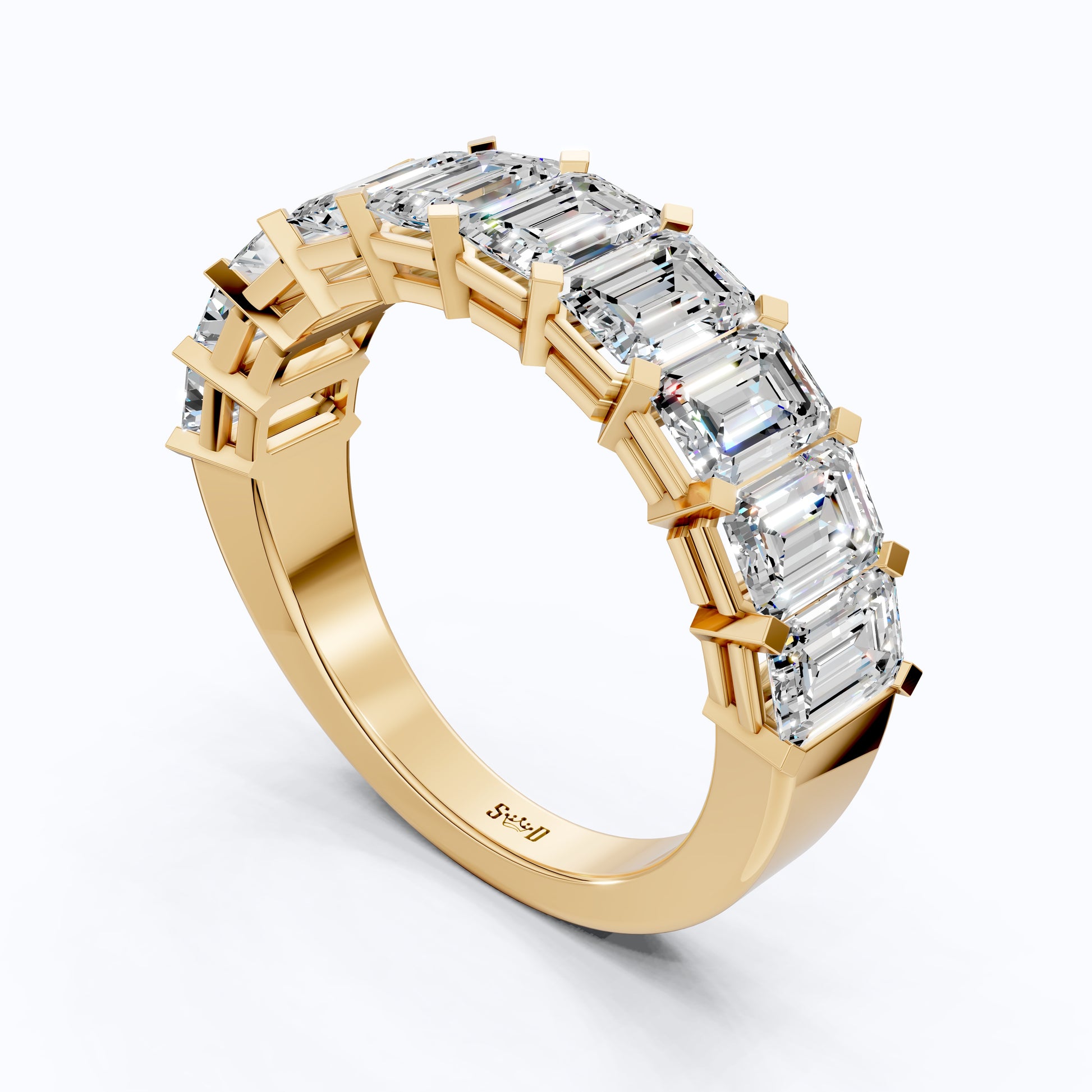 Timeless Emerald Cut Basket-Set Half Eternity Wedding Band in 14k Solid Gold, 2.50 TCW Emerald Cut Lab Created Diamonds, Bridal Jewelry