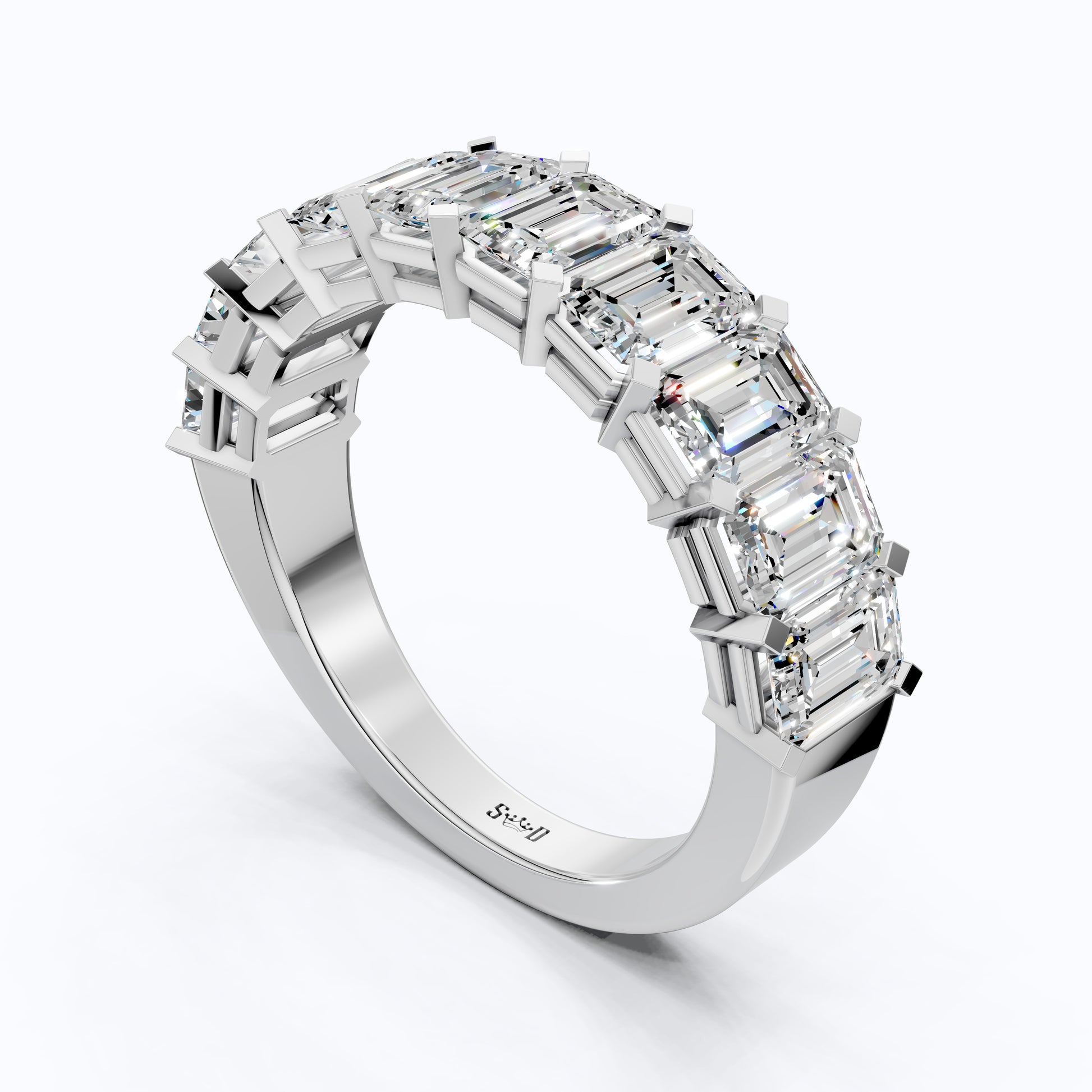 Timeless Emerald Cut Basket-Set Half Eternity Wedding Band in 14k Solid Gold, 2.50 TCW Emerald Cut Lab Created Diamonds, Bridal Jewelry