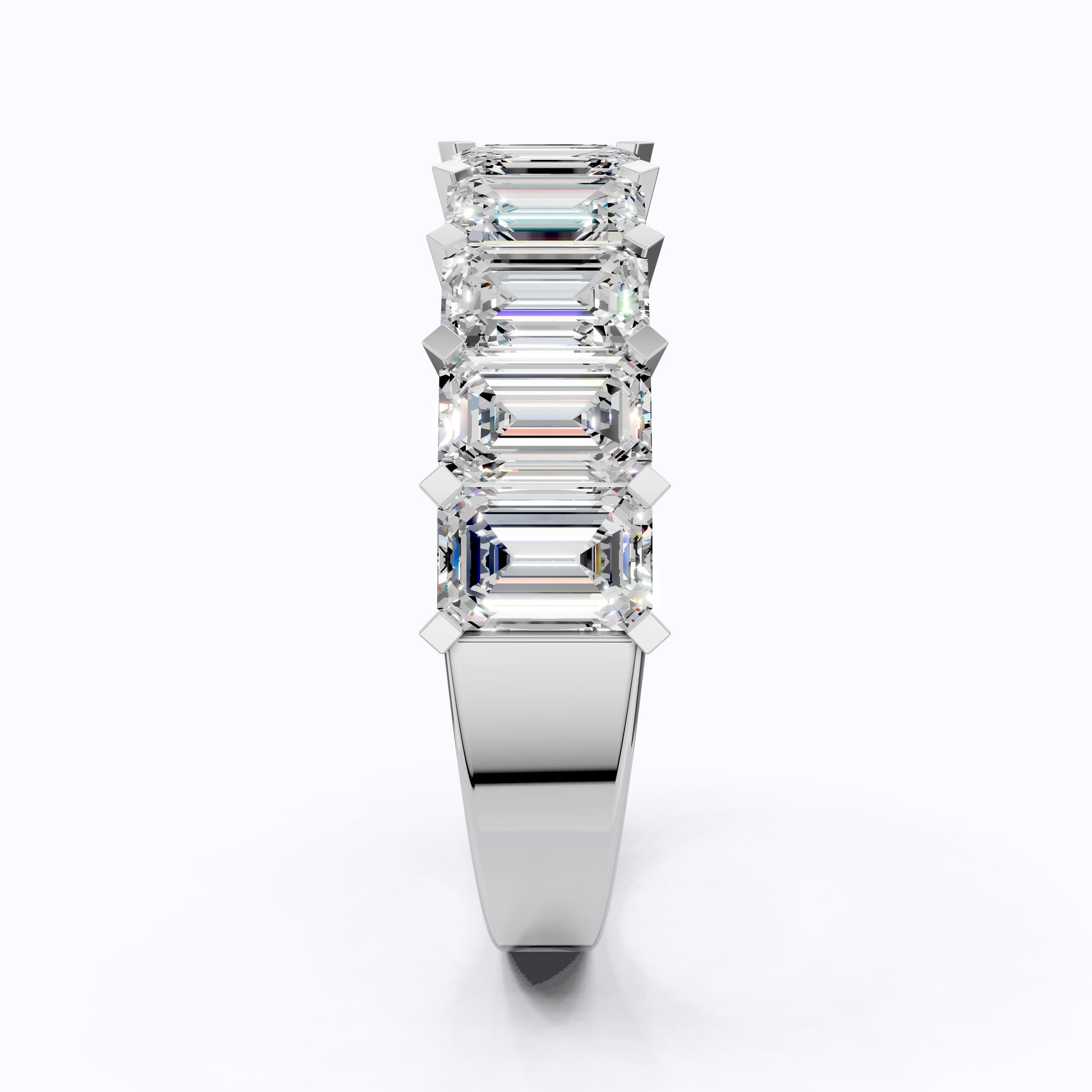 Timeless Emerald Cut Basket-Set Half Eternity Wedding Band in 14k Solid Gold, 2.50 TCW Emerald Cut Lab Created Diamonds, Bridal Jewelry