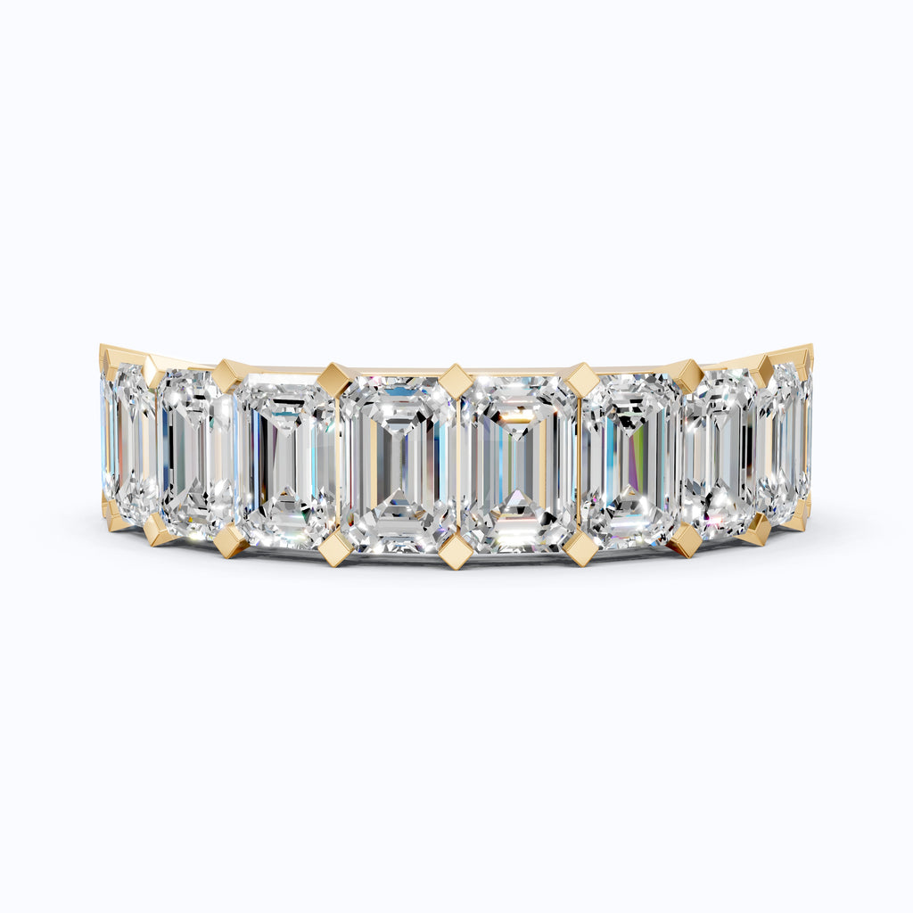Timeless Emerald Cut Basket-Set Half Eternity Wedding Band in 14k Solid Gold, 2.50 TCW Emerald Cut Lab Created Diamonds, Bridal Jewelry