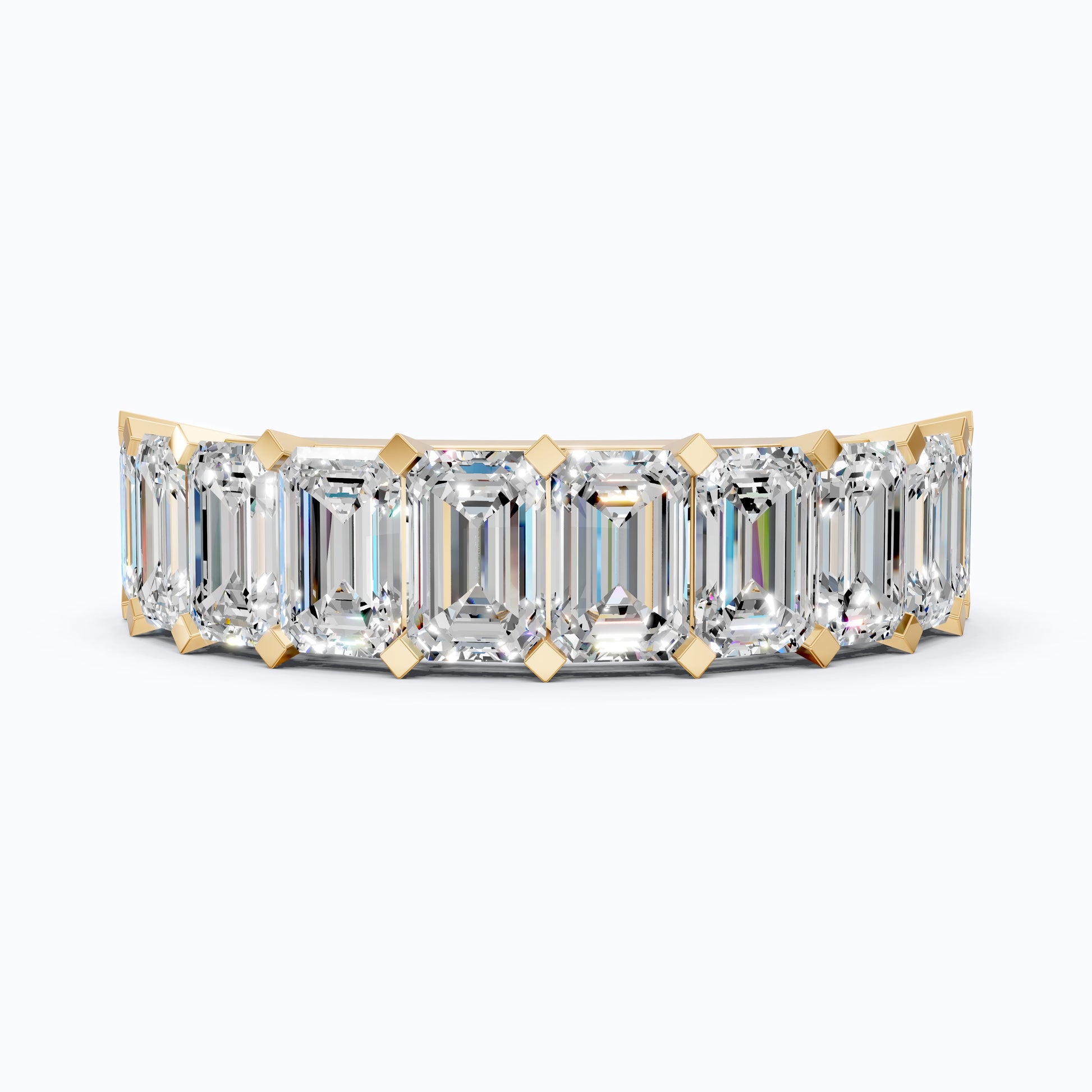 Timeless Emerald Cut Basket-Set Half Eternity Wedding Band in 14k Solid Gold, 2.50 TCW Emerald Cut Lab Created Diamonds, Bridal Jewelry