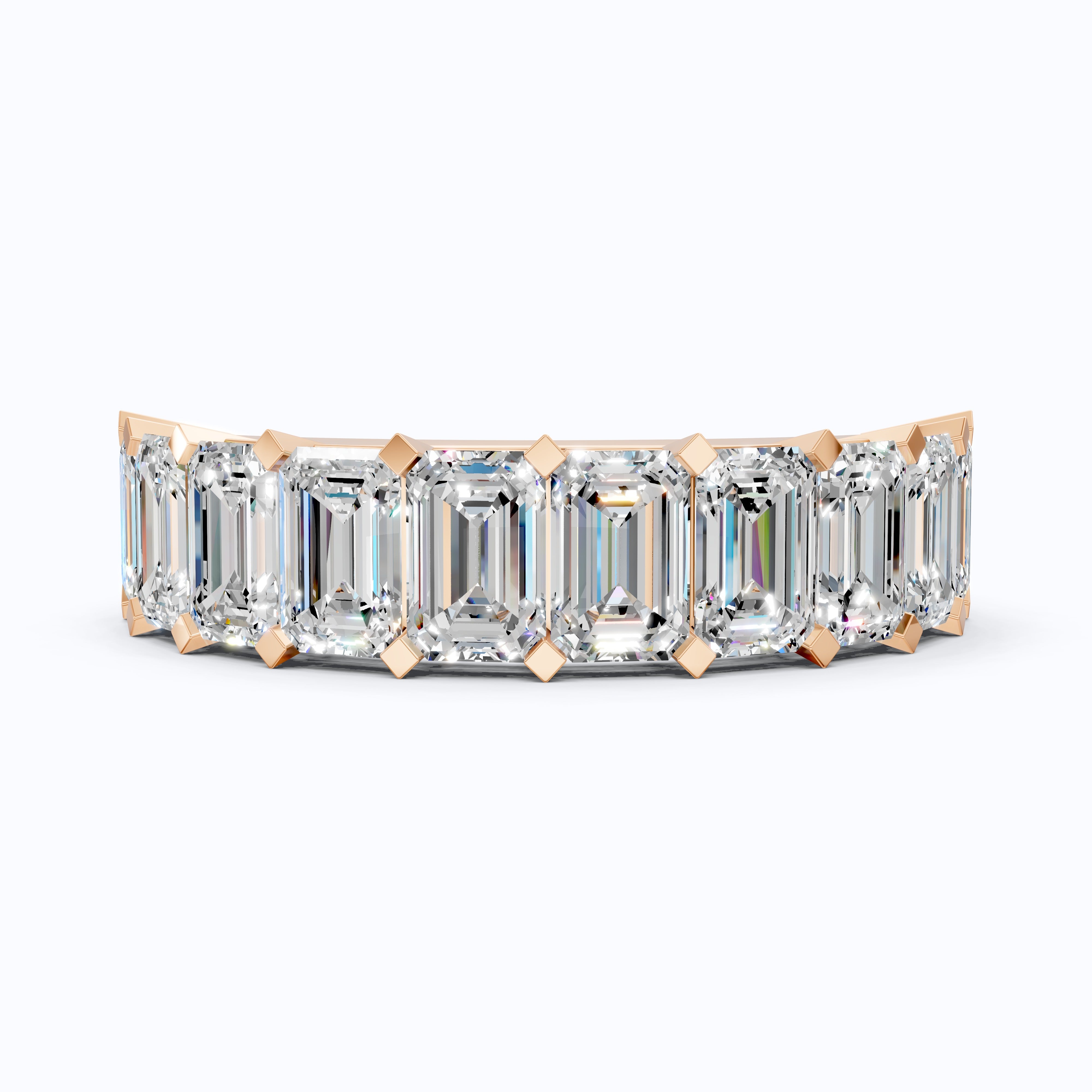 Timeless Emerald Cut Basket-Set Half Eternity Wedding Band in 14k Solid Gold, 2.50 TCW Emerald Cut Lab Created Diamonds, Bridal Jewelry