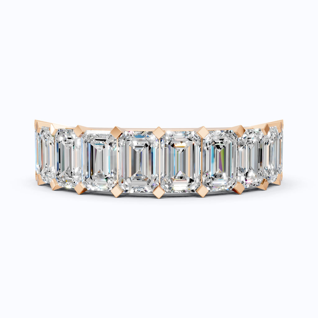 Timeless Emerald Cut Basket-Set Half Eternity Wedding Band in 14k Solid Gold, 2.50 TCW Emerald Cut Lab Created Diamonds, Bridal Jewelry