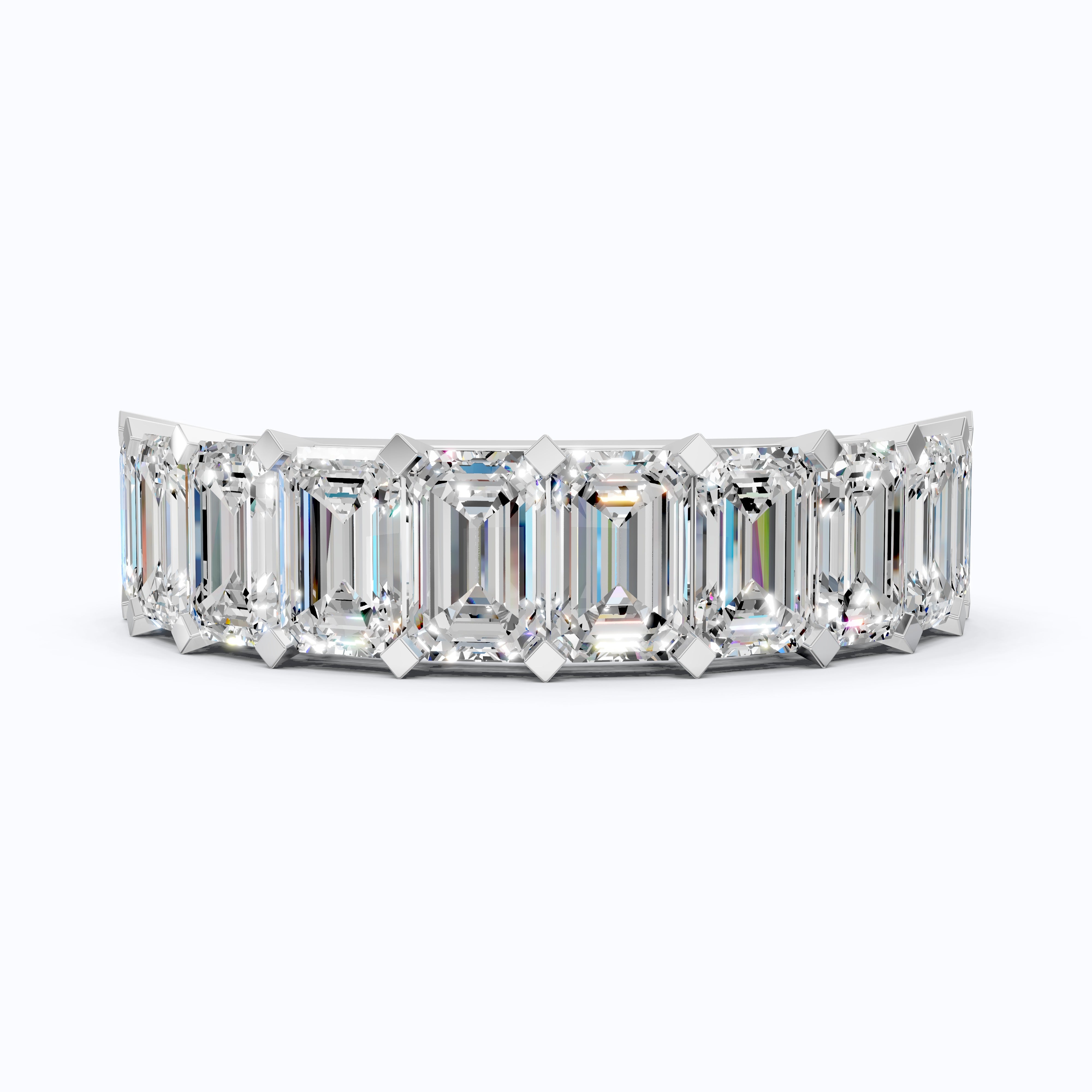 Timeless Emerald Cut Basket-Set Half Eternity Wedding Band in 14k Solid Gold, 2.50 TCW Emerald Cut Lab Created Diamonds, Bridal Jewelry