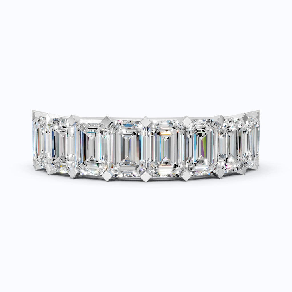 Timeless Emerald Cut Basket-Set Half Eternity Wedding Band in 14k Solid Gold, 2.50 TCW Emerald Cut Lab Created Diamonds, Bridal Jewelry