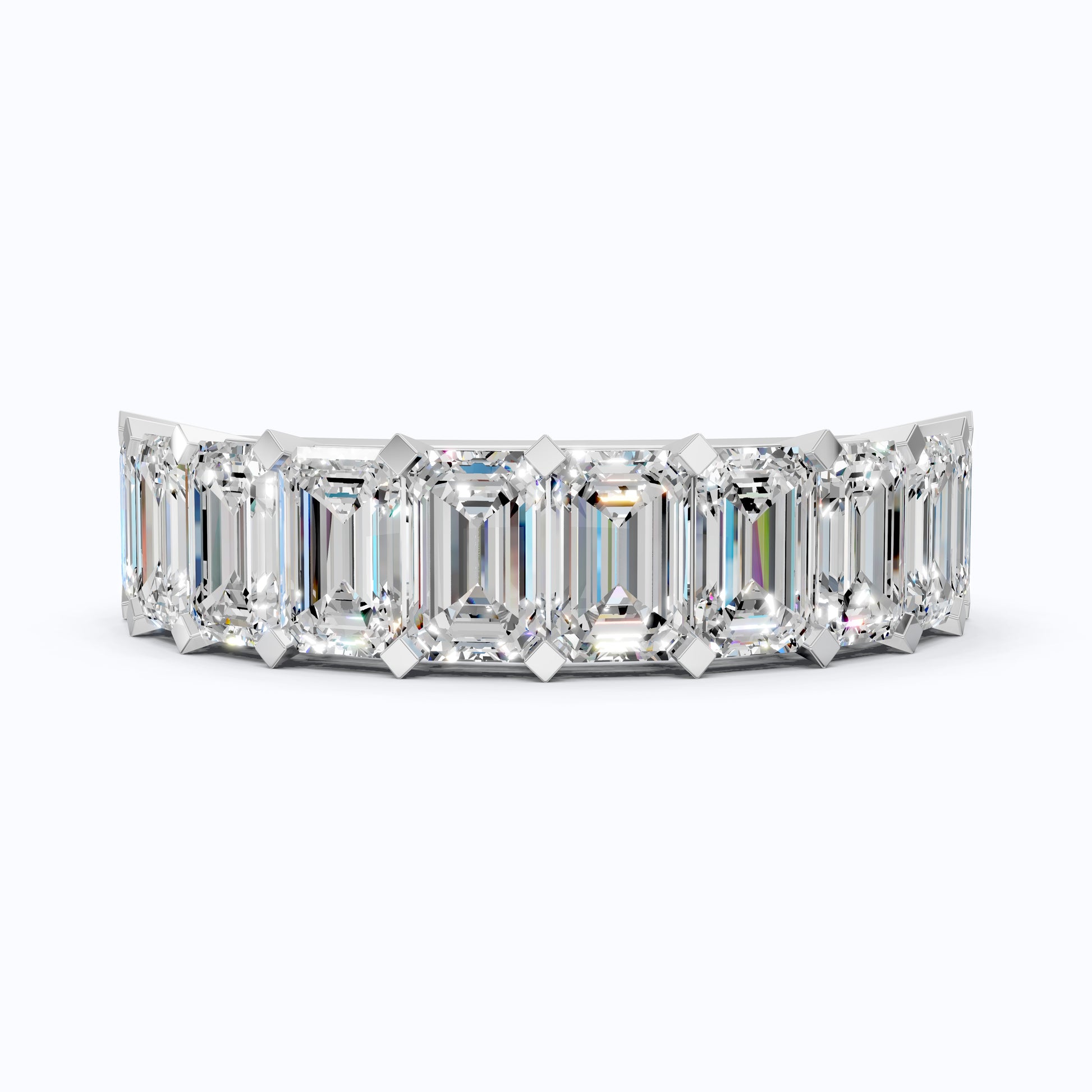 Timeless Emerald Cut Basket-Set Half Eternity Wedding Band in 14k Solid Gold, 2.50 TCW Emerald Cut Lab Created Diamonds, Bridal Jewelry