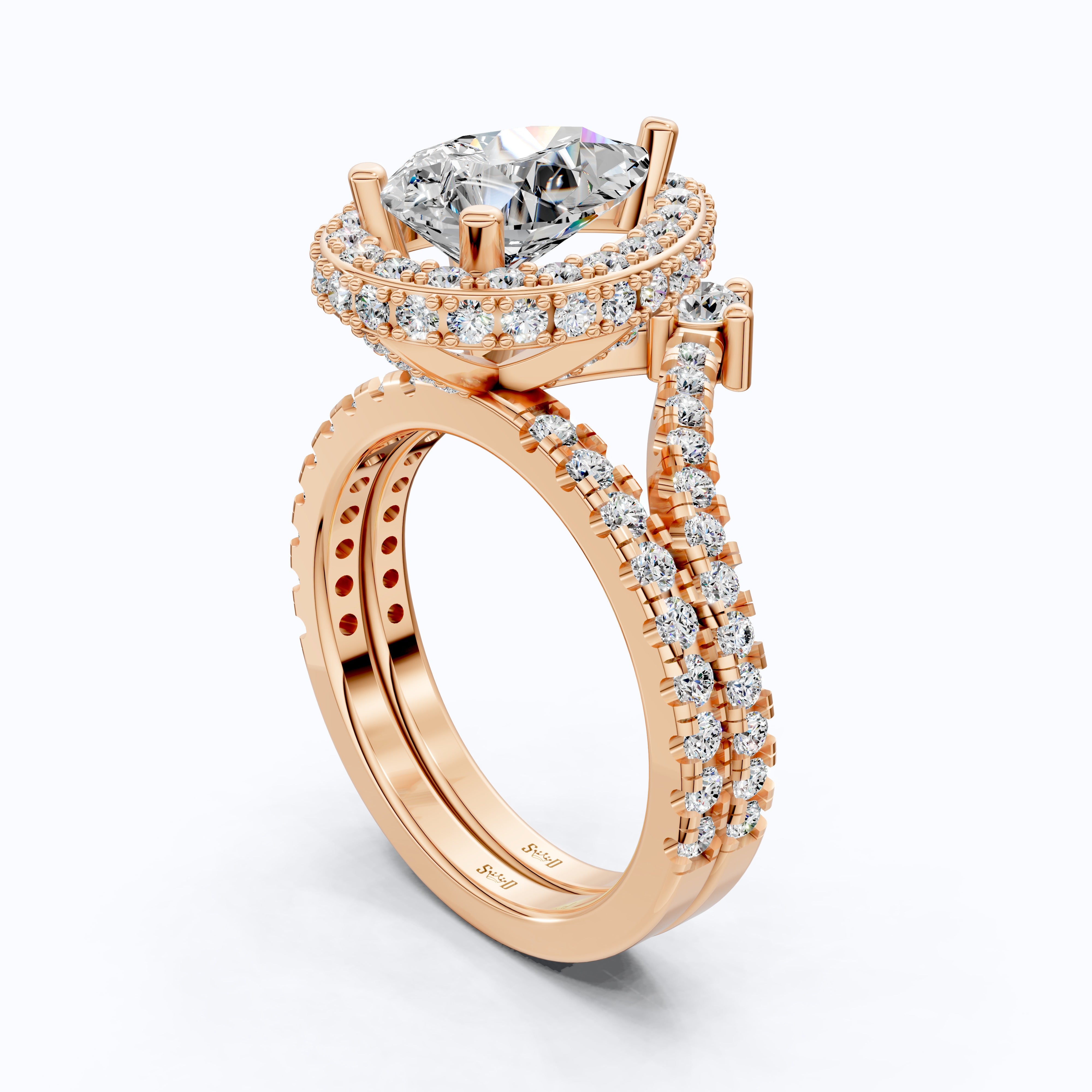 Double Halo Pave Unique Bridal Ring Set 14K Solid Gold, 1.75 CT Pear Cut Lab Grown Diamond, Wedding Bridal Set, Anniversary Gift for Her, Bridal Jewelry