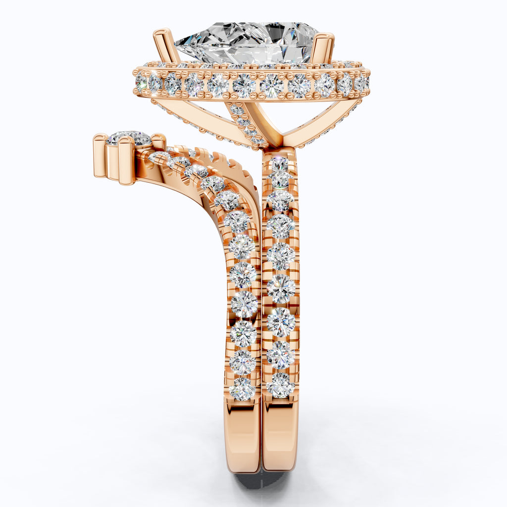 Double Halo Pave Unique Bridal Ring Set 14K Solid Gold, 1.75 CT Pear Cut Lab Grown Diamond, Wedding Bridal Set, Anniversary Gift for Her, Bridal Jewelry