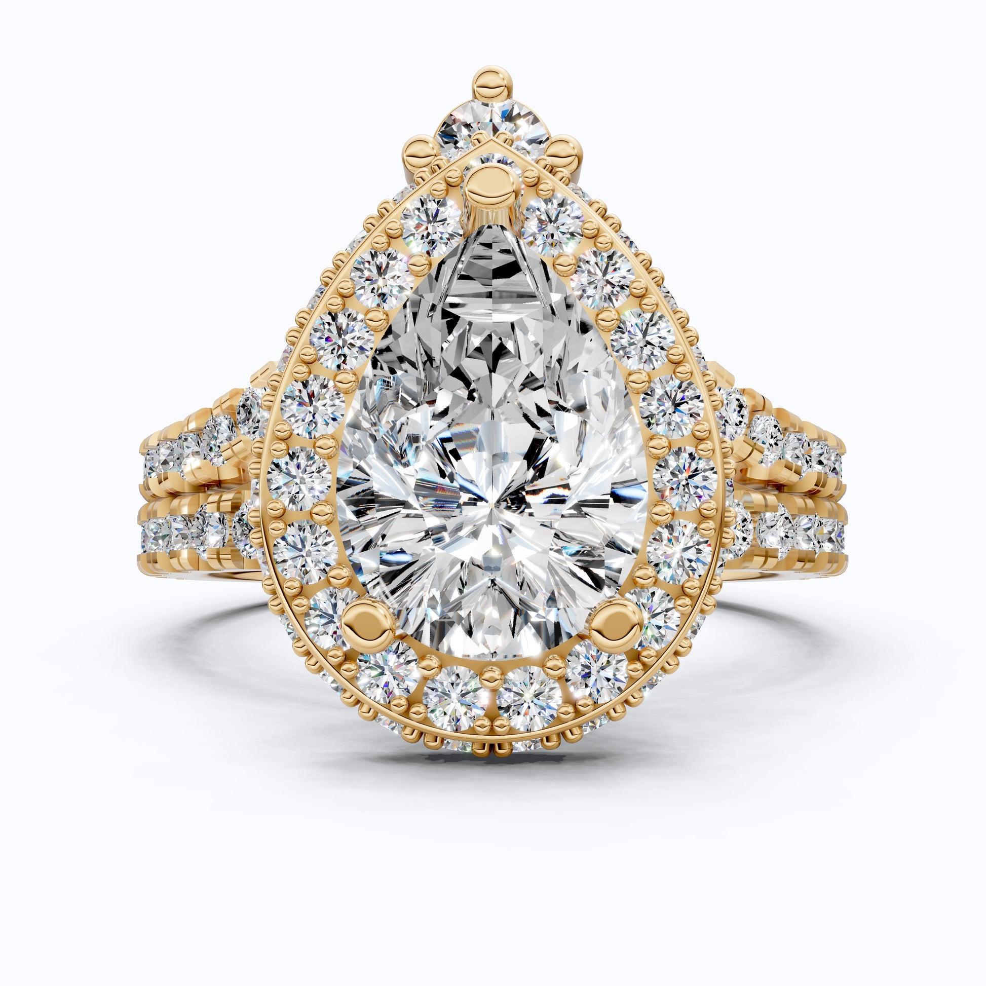 Double Halo Pave Unique Bridal Ring Set 14K Solid Gold, 1.75 CT Pear Cut Lab Grown Diamond, Wedding Bridal Set, Anniversary Gift for Her, Bridal Jewelry