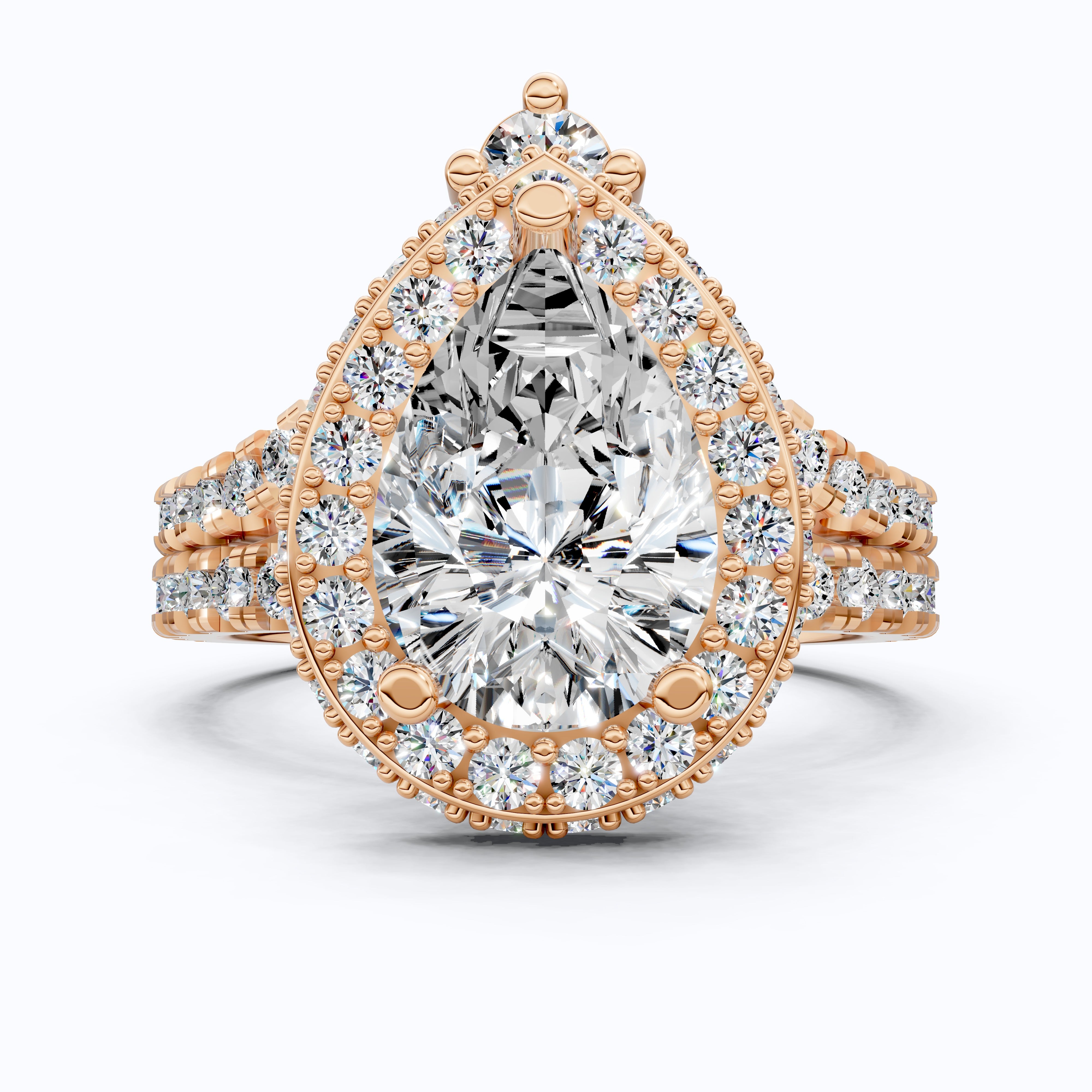 Double Halo Pave Unique Bridal Ring Set 14K Solid Gold, 1.75 CT Pear Cut Lab Grown Diamond, Wedding Bridal Set, Anniversary Gift for Her, Bridal Jewelry