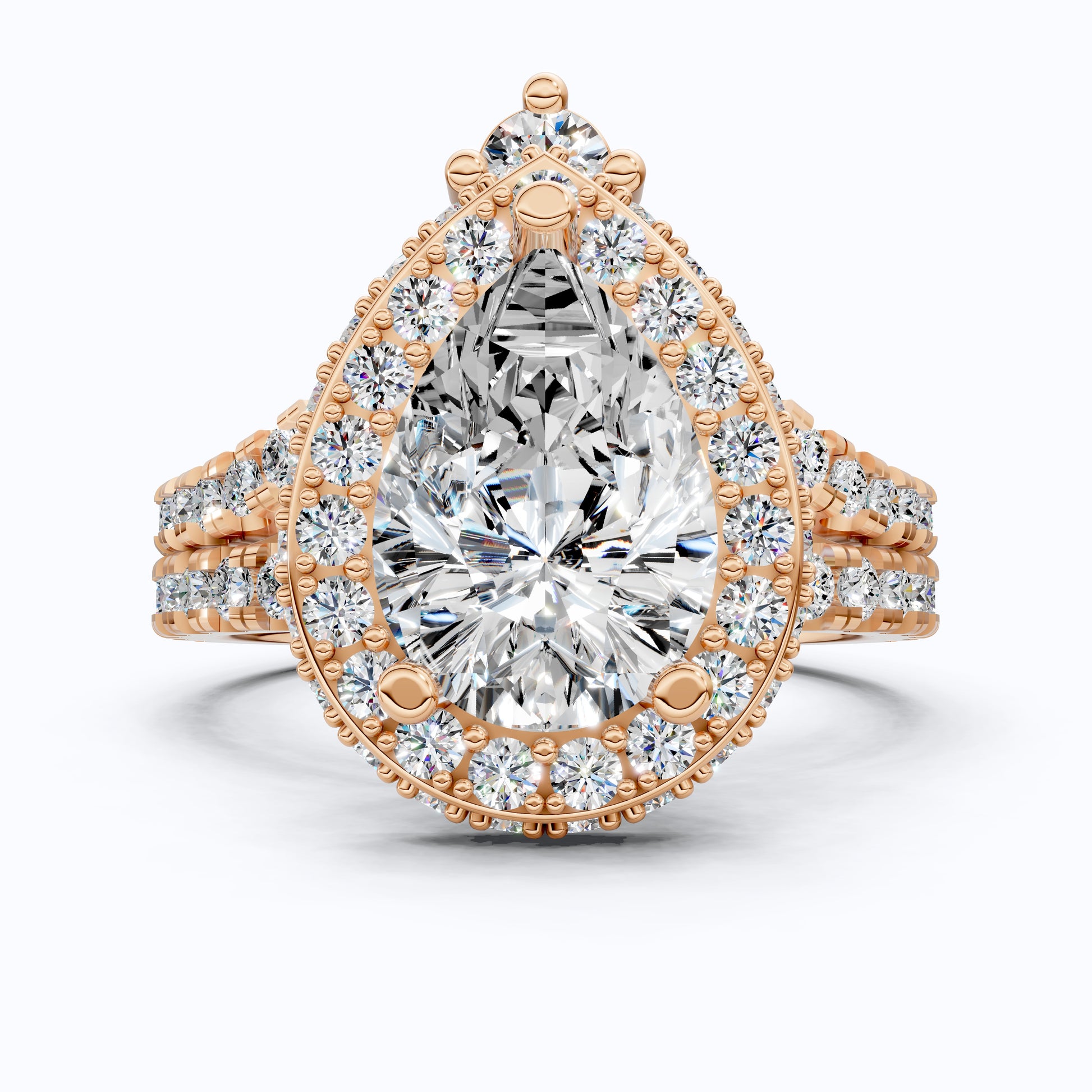 Double Halo Pave Unique Bridal Ring Set 14K Solid Gold, 1.75 CT Pear Cut Lab Grown Diamond, Wedding Bridal Set, Anniversary Gift for Her, Bridal Jewelry