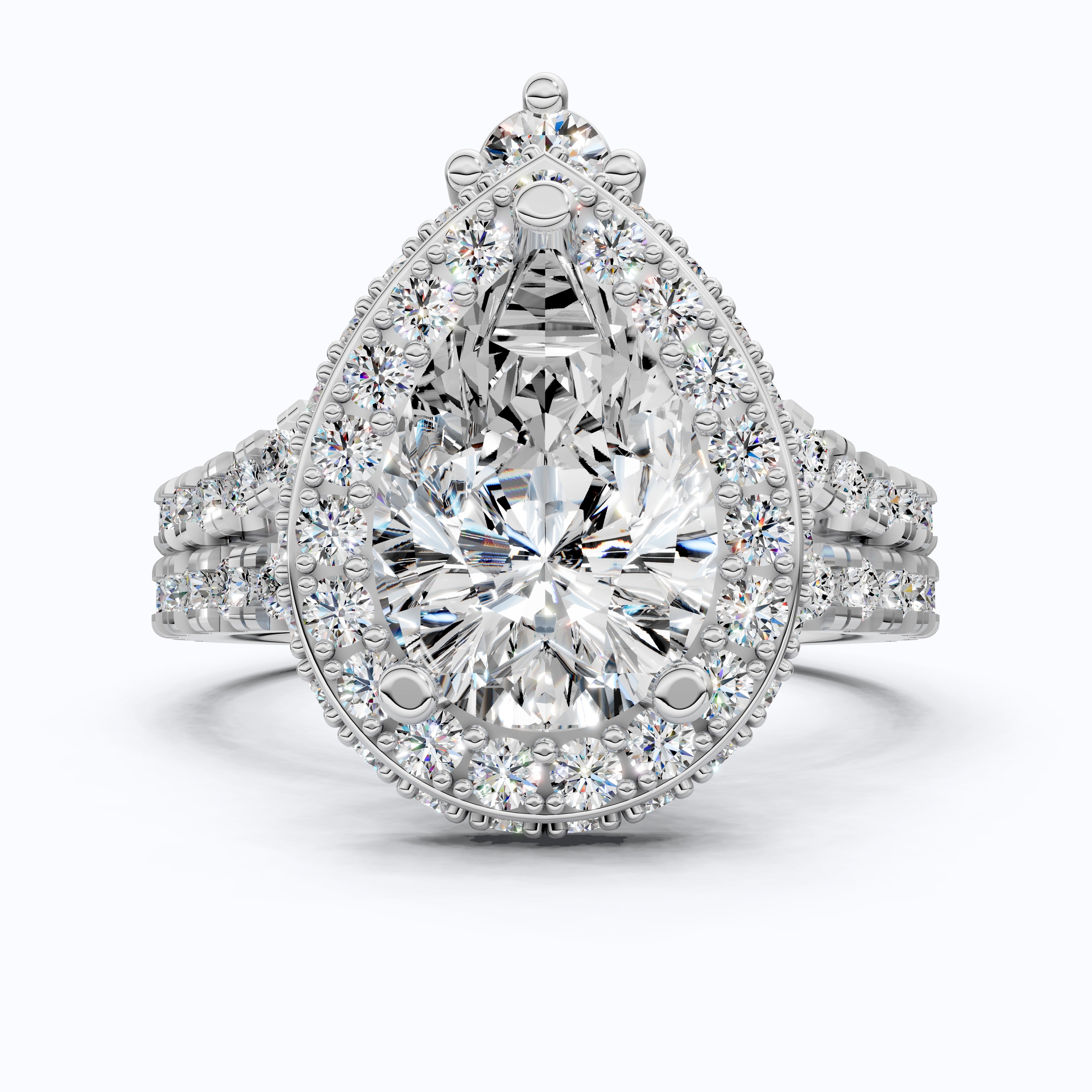 Double Halo Pave Unique Bridal Ring Set 14K Solid Gold, 1.75 CT Pear Cut Lab Grown Diamond, Wedding Bridal Set, Anniversary Gift for Her, Bridal Jewelry