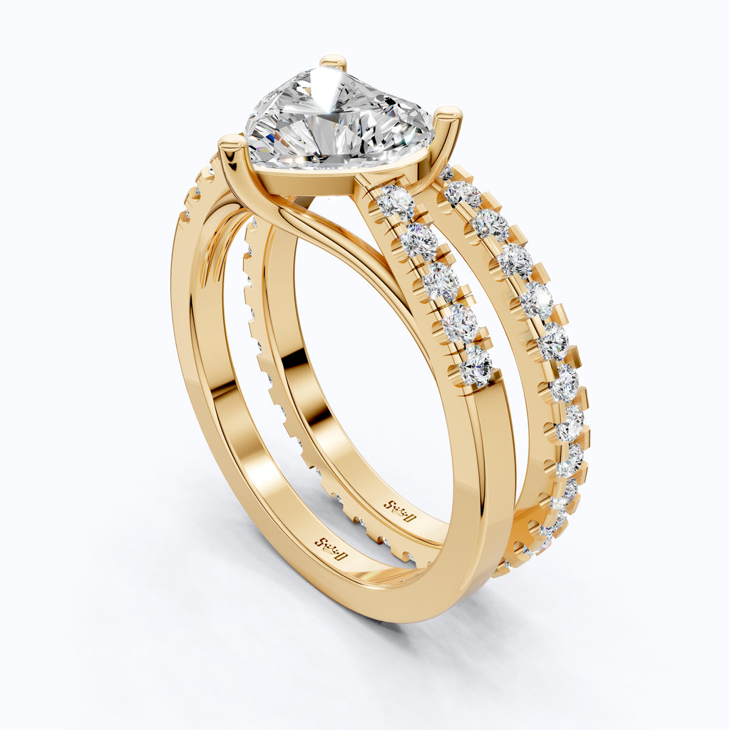 Heart Cut Pave Engagement Ring With Full Eternity Band, Bridal Ring Set