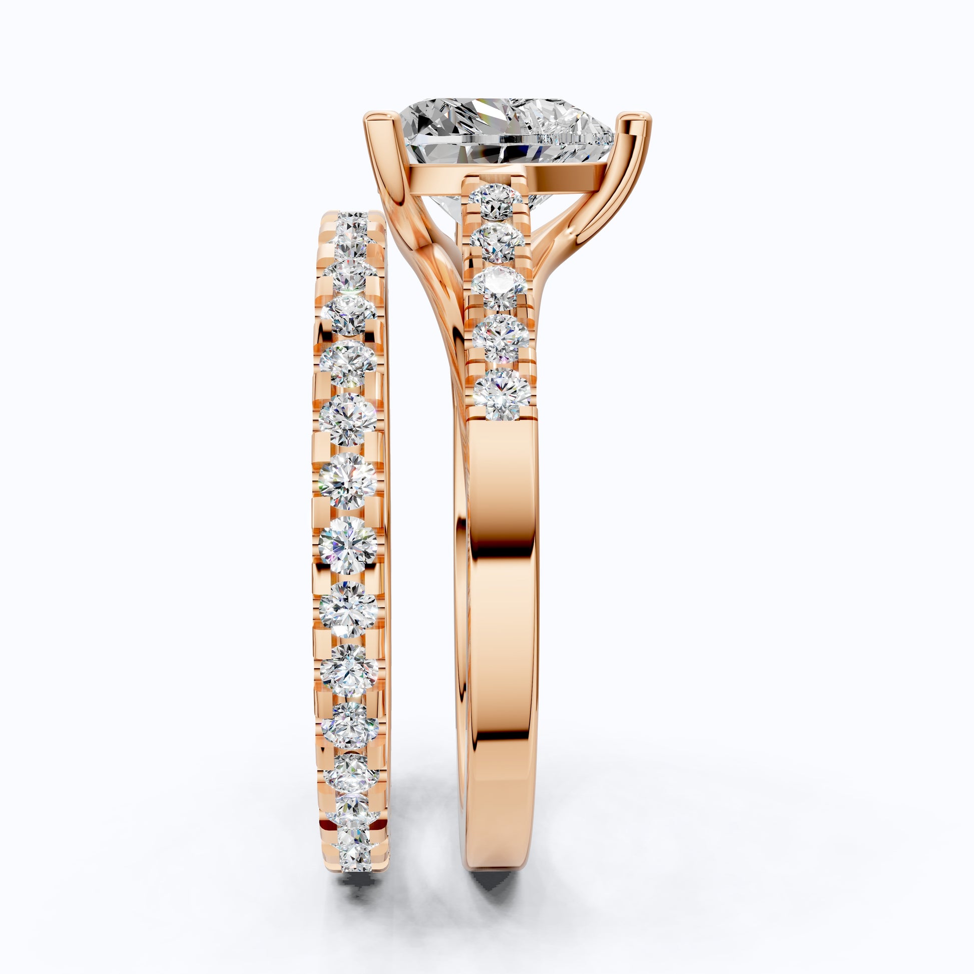 Heart Cut Pave Engagement Ring With Full Eternity Band, Bridal Ring Set