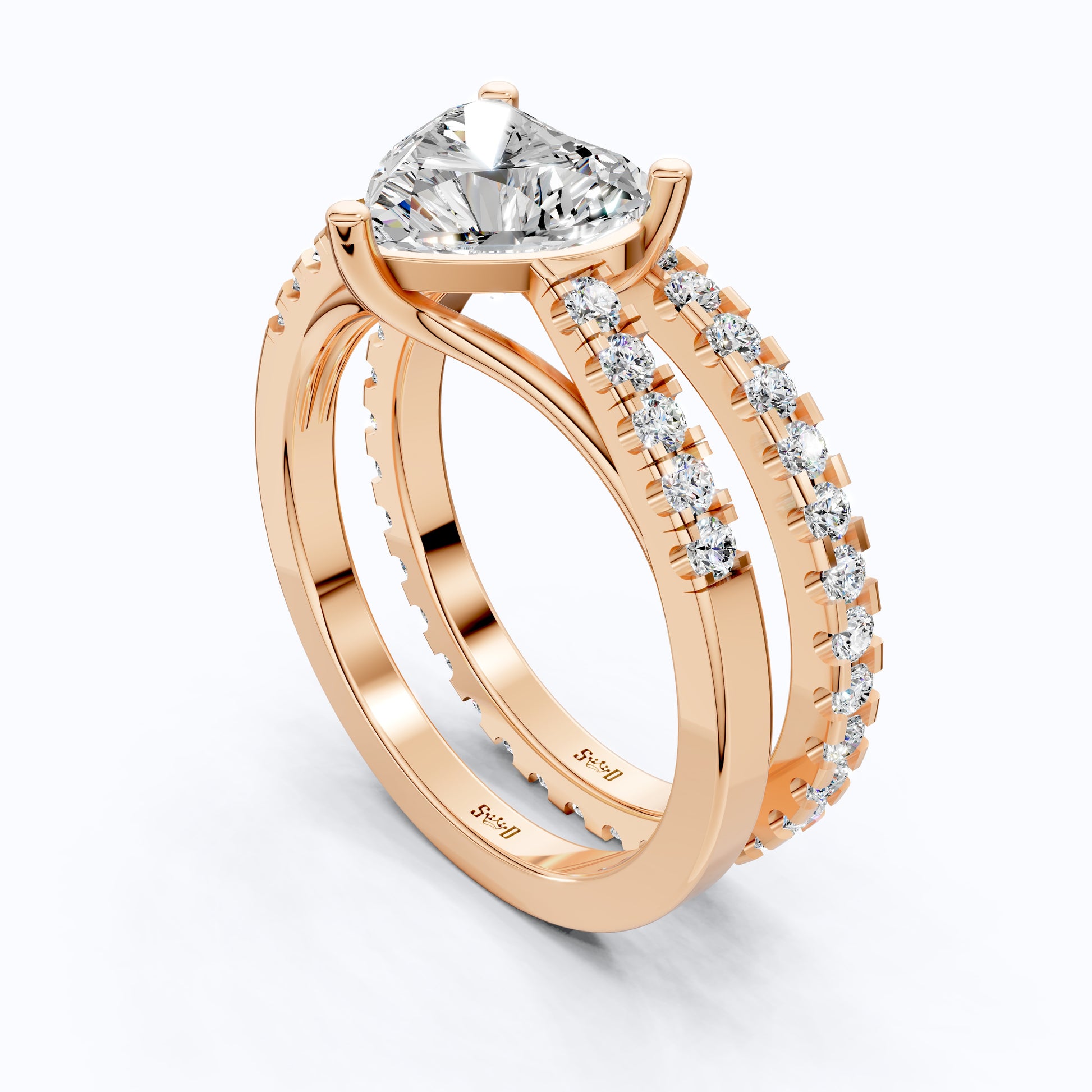 Heart Cut Pave Engagement Ring With Full Eternity Band, Bridal Ring Set
