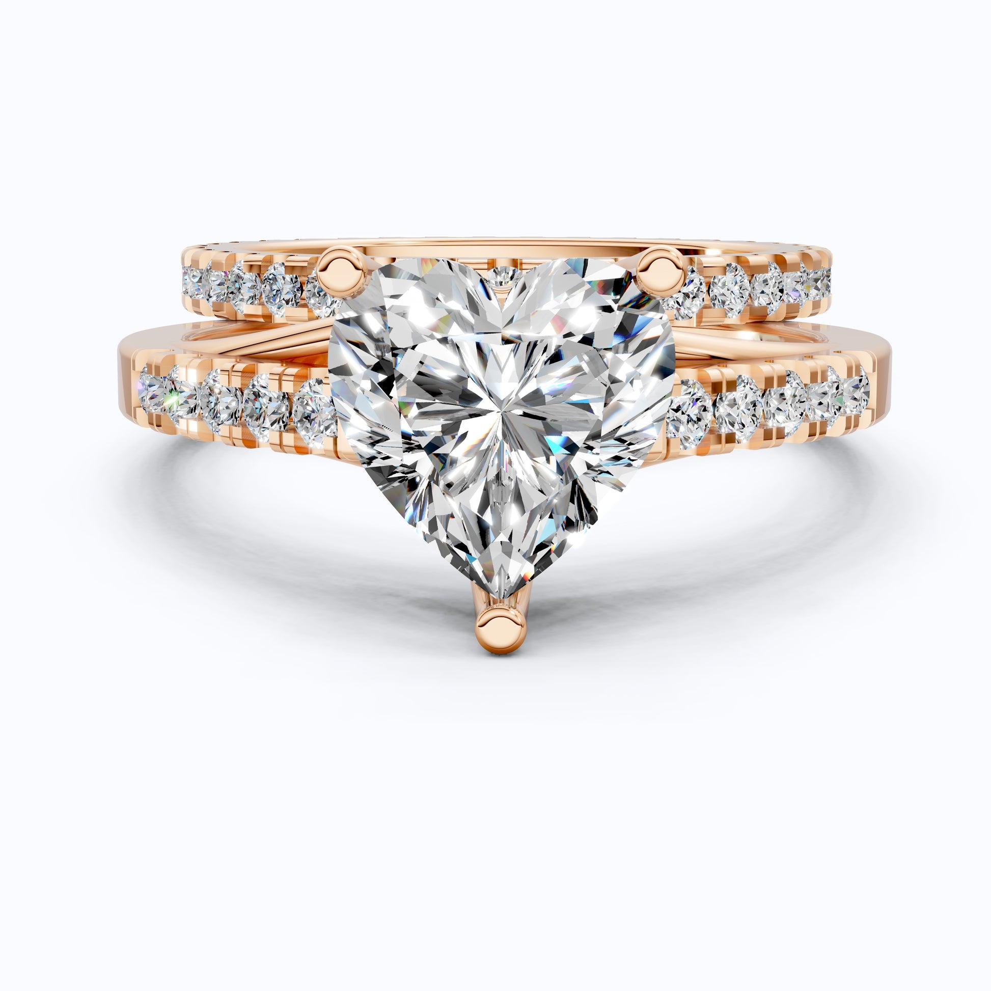 Heart Cut Pave Engagement Ring With Full Eternity Band, Bridal Ring Set