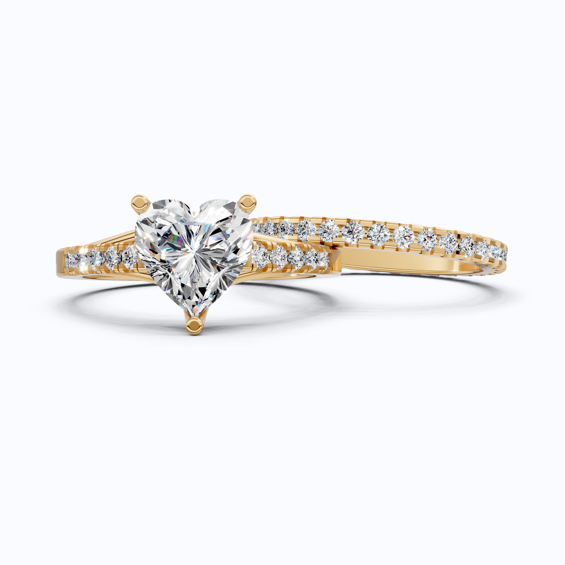 Heart Cut Pave Engagement Ring With Full Eternity Band, Bridal Ring Set