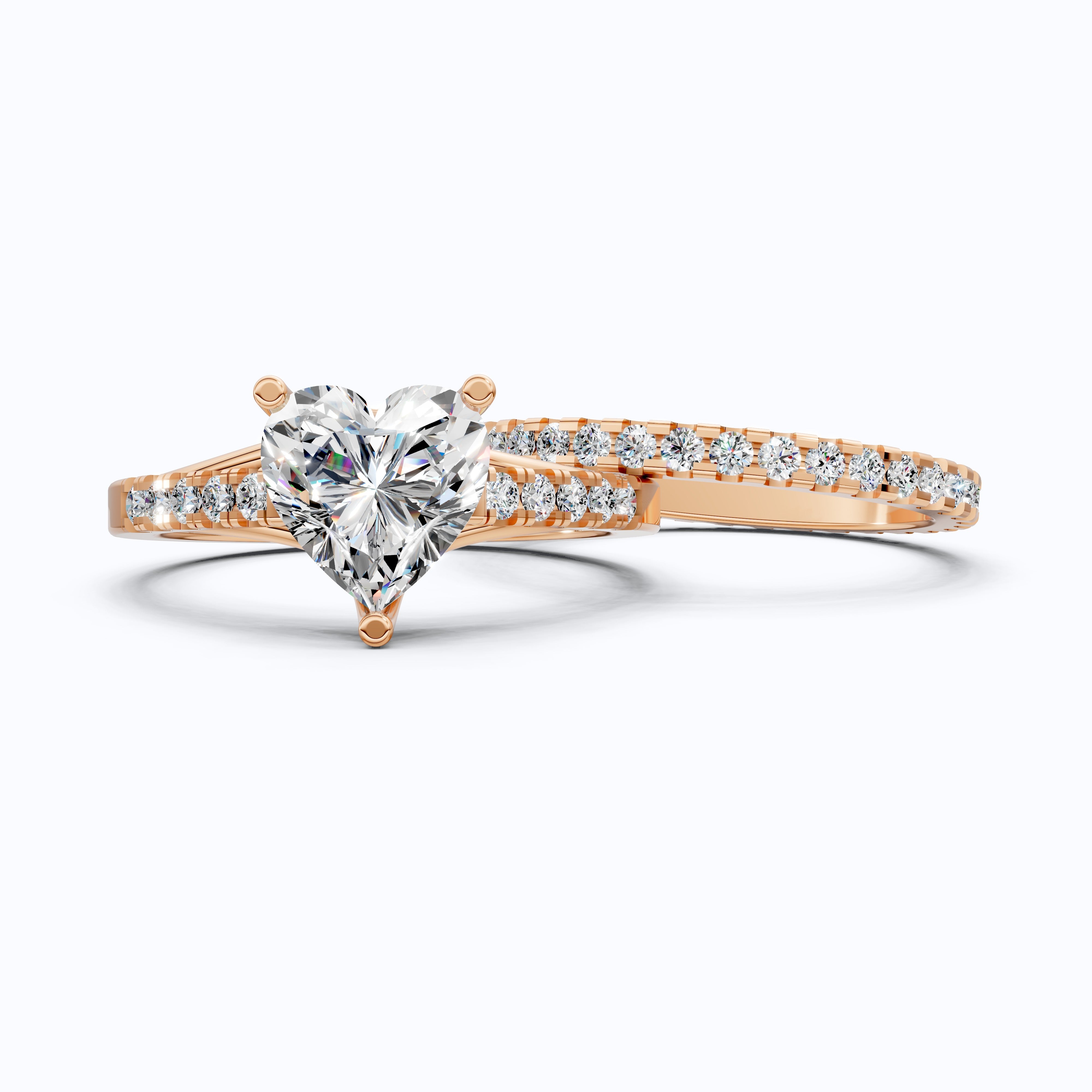 Heart Cut Pave Engagement Ring With Full Eternity Band, Bridal Ring Set