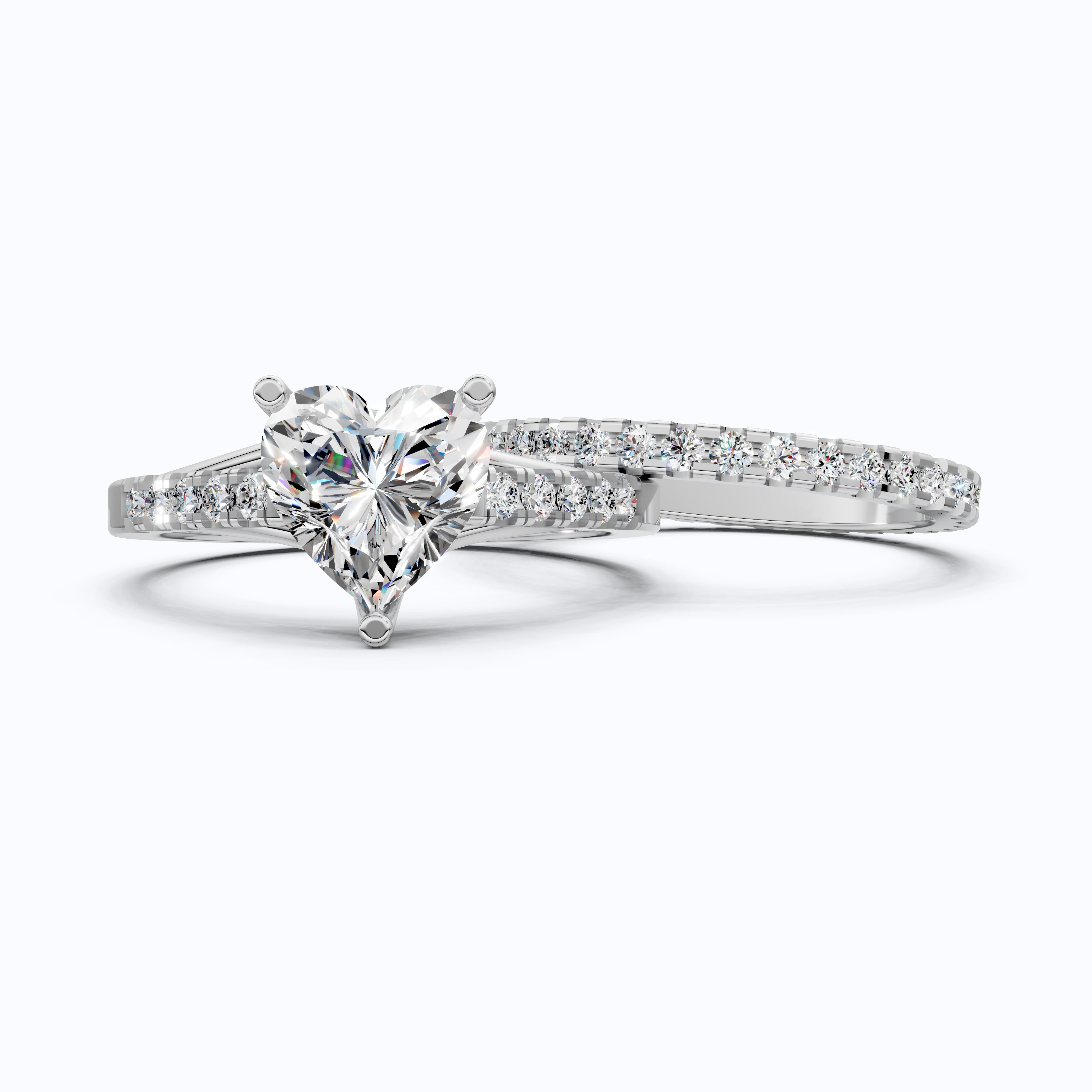 Heart Cut Pave Engagement Ring With Full Eternity Band, Bridal Ring Set