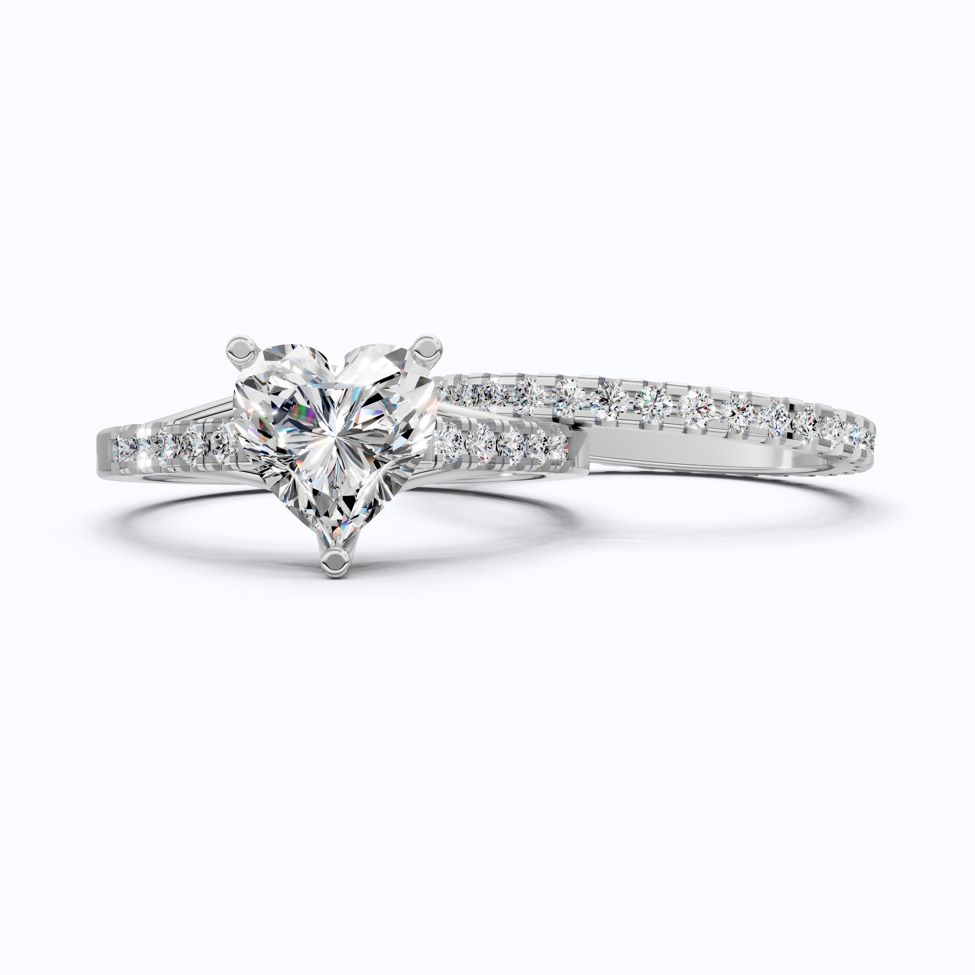 Heart Cut Pave Engagement Ring With Full Eternity Band, Bridal Ring Set