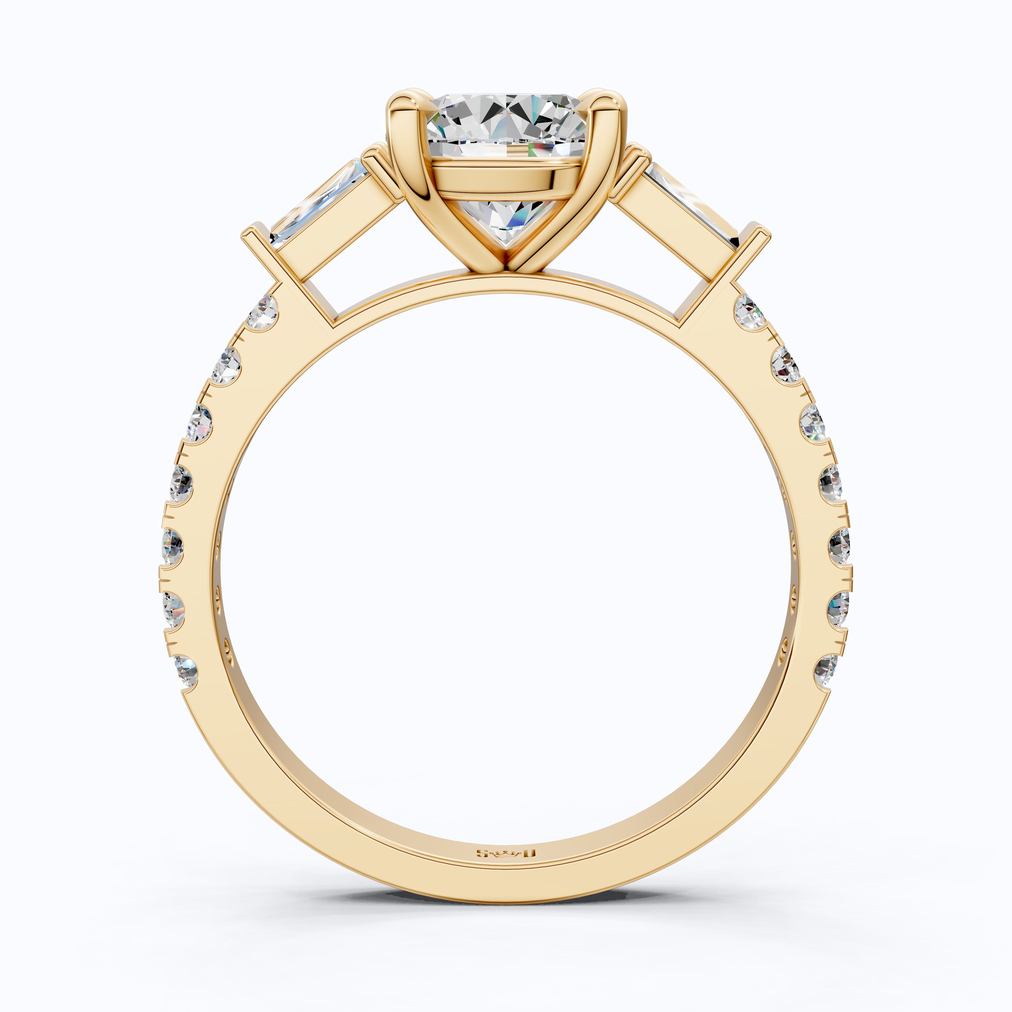 Baguette Accent Three-Stone Engagement Ring in 14K Solid Gold, 1.50 CT Round Cut Lab Grown Diamond, Elegant Jewelry, Anniversary Gift For Her