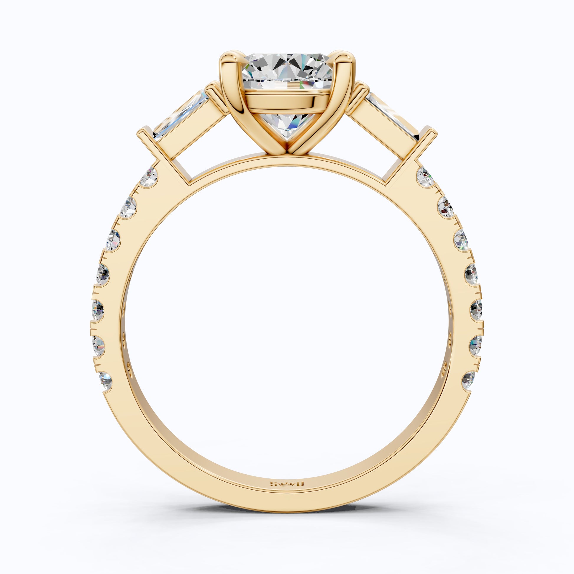 Baguette Accent Three-Stone Engagement Ring in 14K Solid Gold, 1.50 CT Round Cut Lab Grown Diamond, Elegant Jewelry, Anniversary Gift For Her