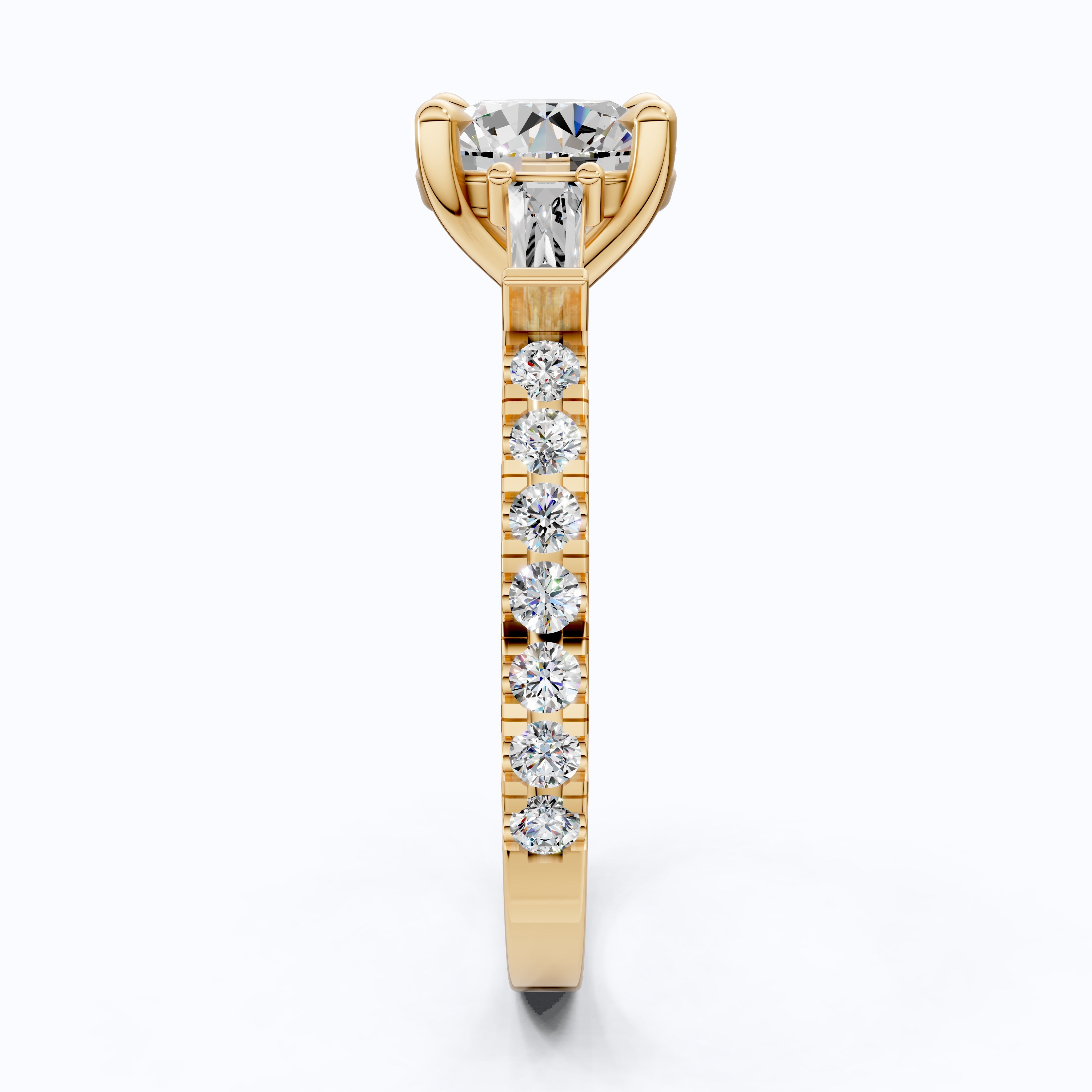 Baguette Accent Three-Stone Engagement Ring in 14K Solid Gold, 1.50 CT Round Cut Lab Grown Diamond, Elegant Jewelry, Anniversary Gift For Her