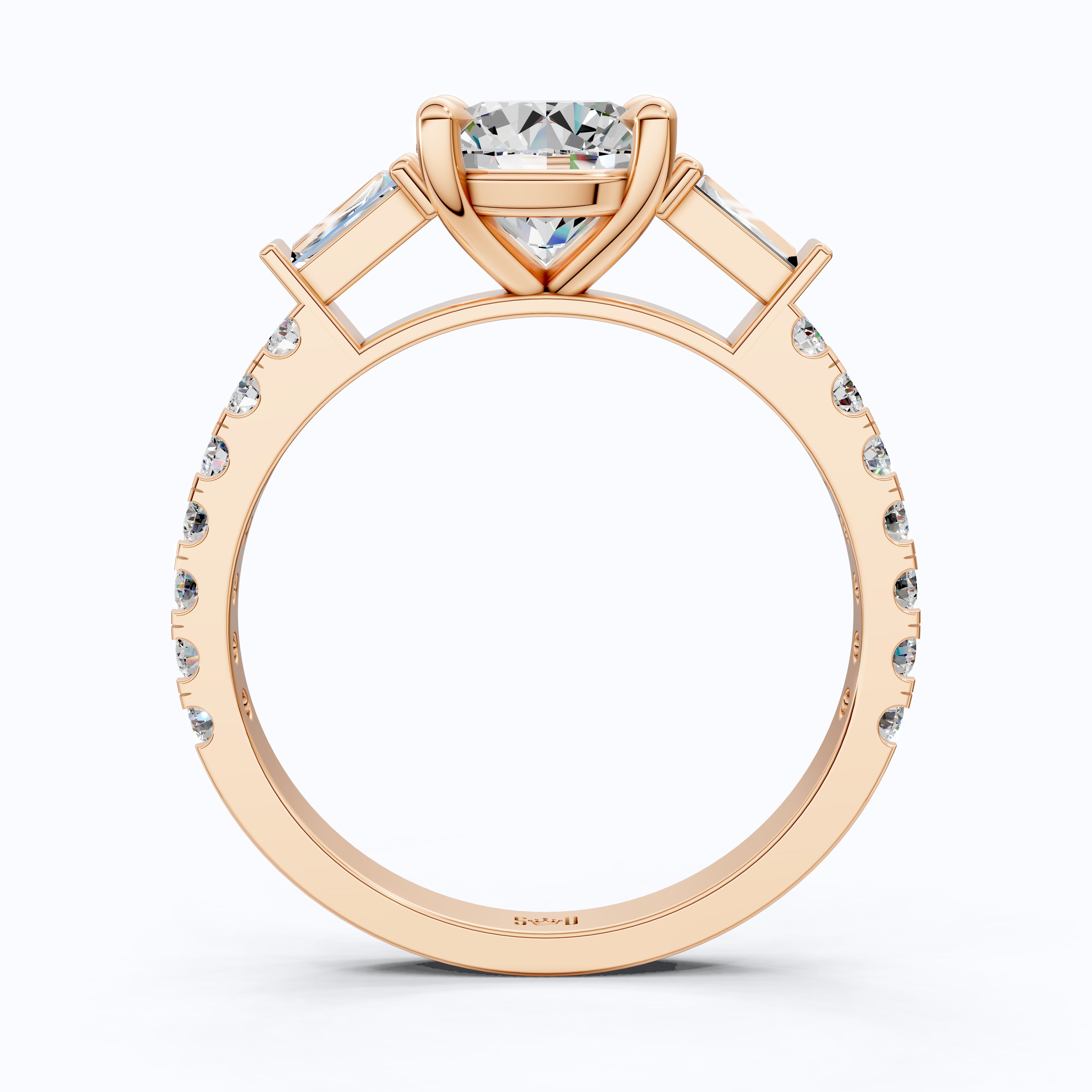 Baguette Accent Three-Stone Engagement Ring in 14K Solid Gold, 1.50 CT Round Cut Lab Grown Diamond, Elegant Jewelry, Anniversary Gift For Her
