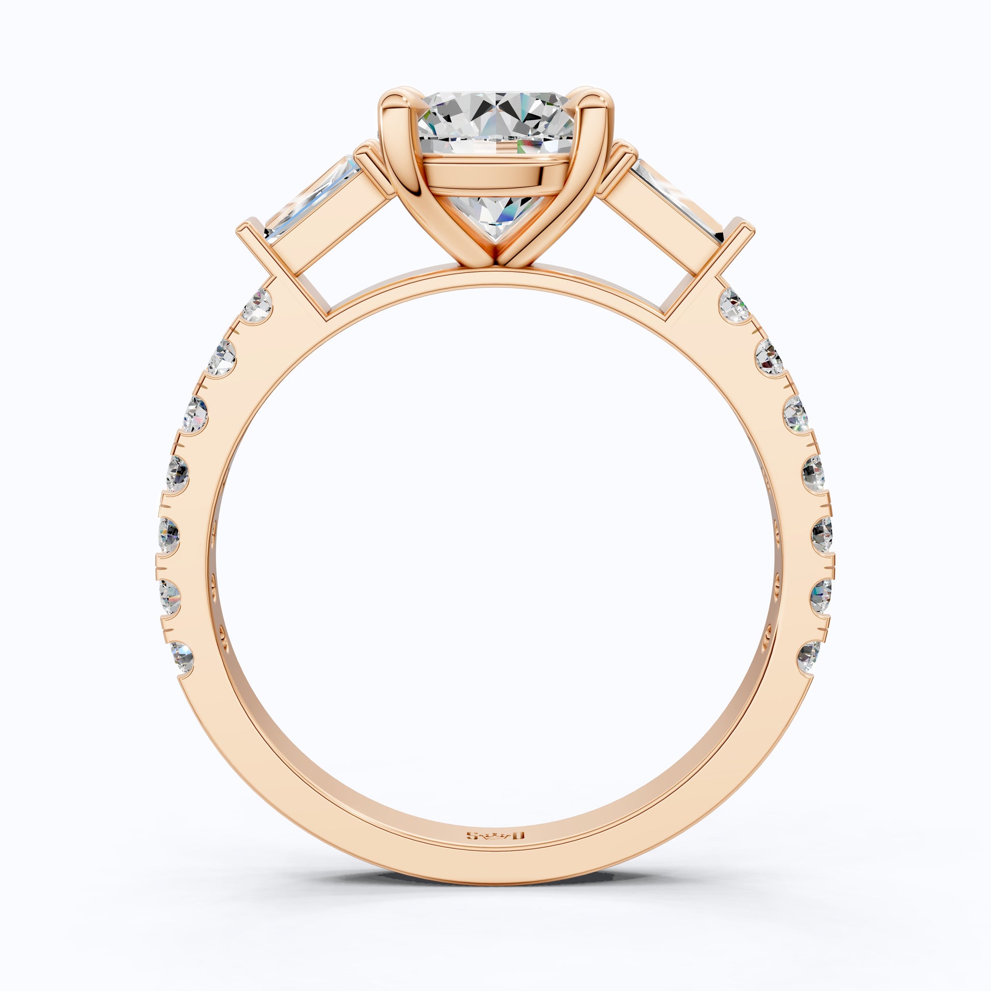 Baguette Accent Three-Stone Engagement Ring in 14K Solid Gold, 1.50 CT Round Cut Lab Grown Diamond, Elegant Jewelry, Anniversary Gift For Her