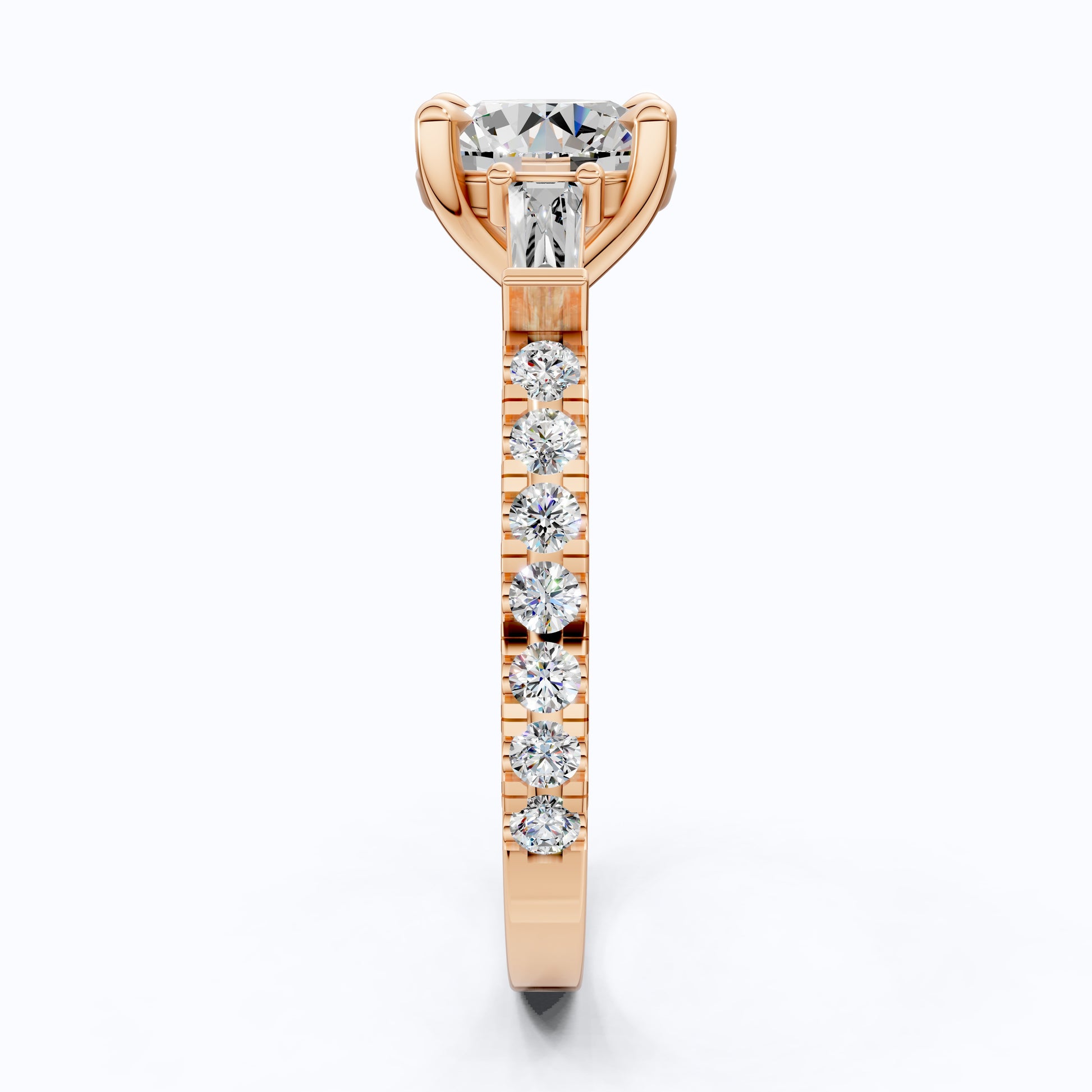 Baguette Accent Three-Stone Engagement Ring in 14K Solid Gold, 1.50 CT Round Cut Lab Grown Diamond, Elegant Jewelry, Anniversary Gift For Her