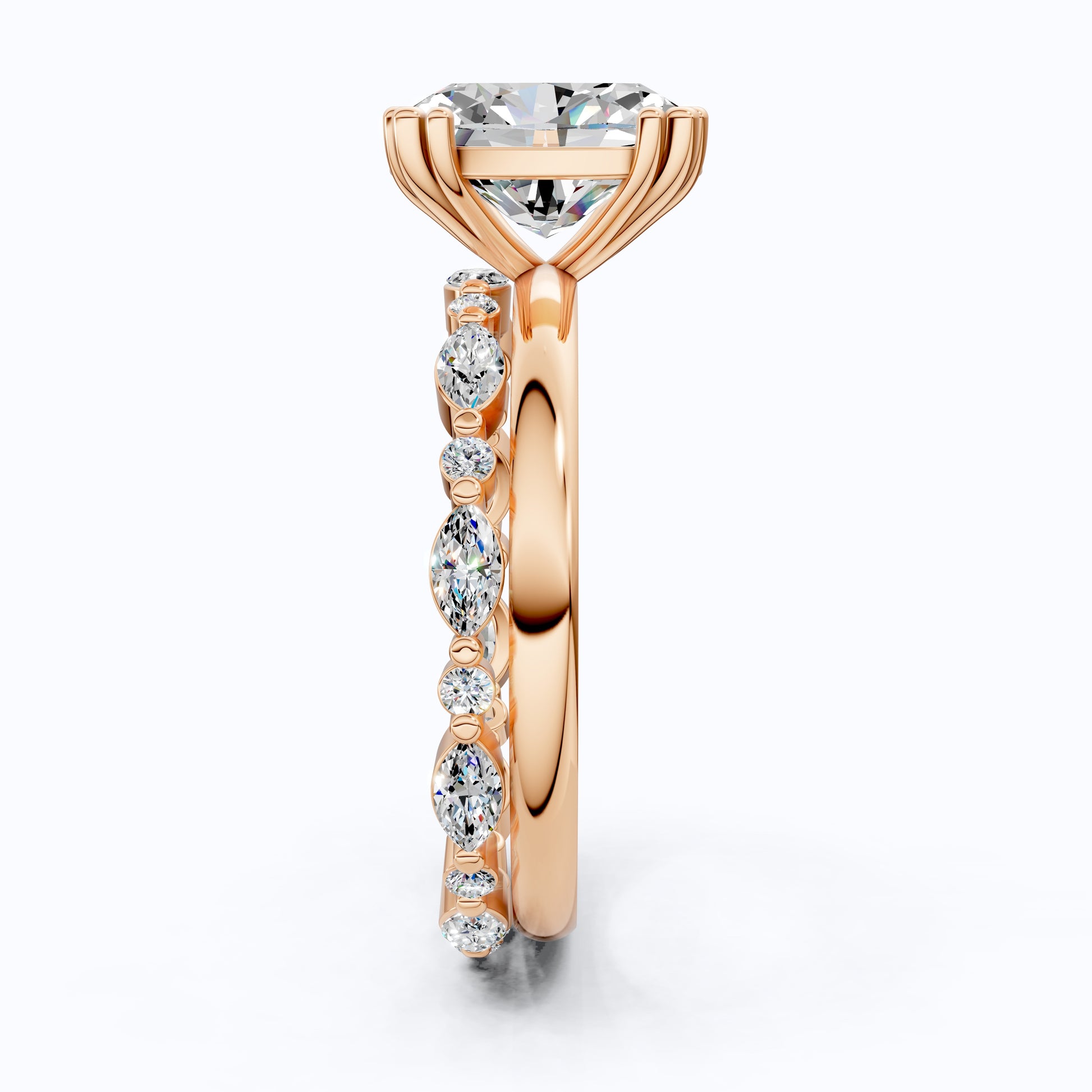 Oval Cut Solitaire Ring with Matching Marquise Full Eternity Band in 14k Solid Gold, 2.25 CT Oval Cut lab Created Diamond, Bridal Ring Set Gift For Wife