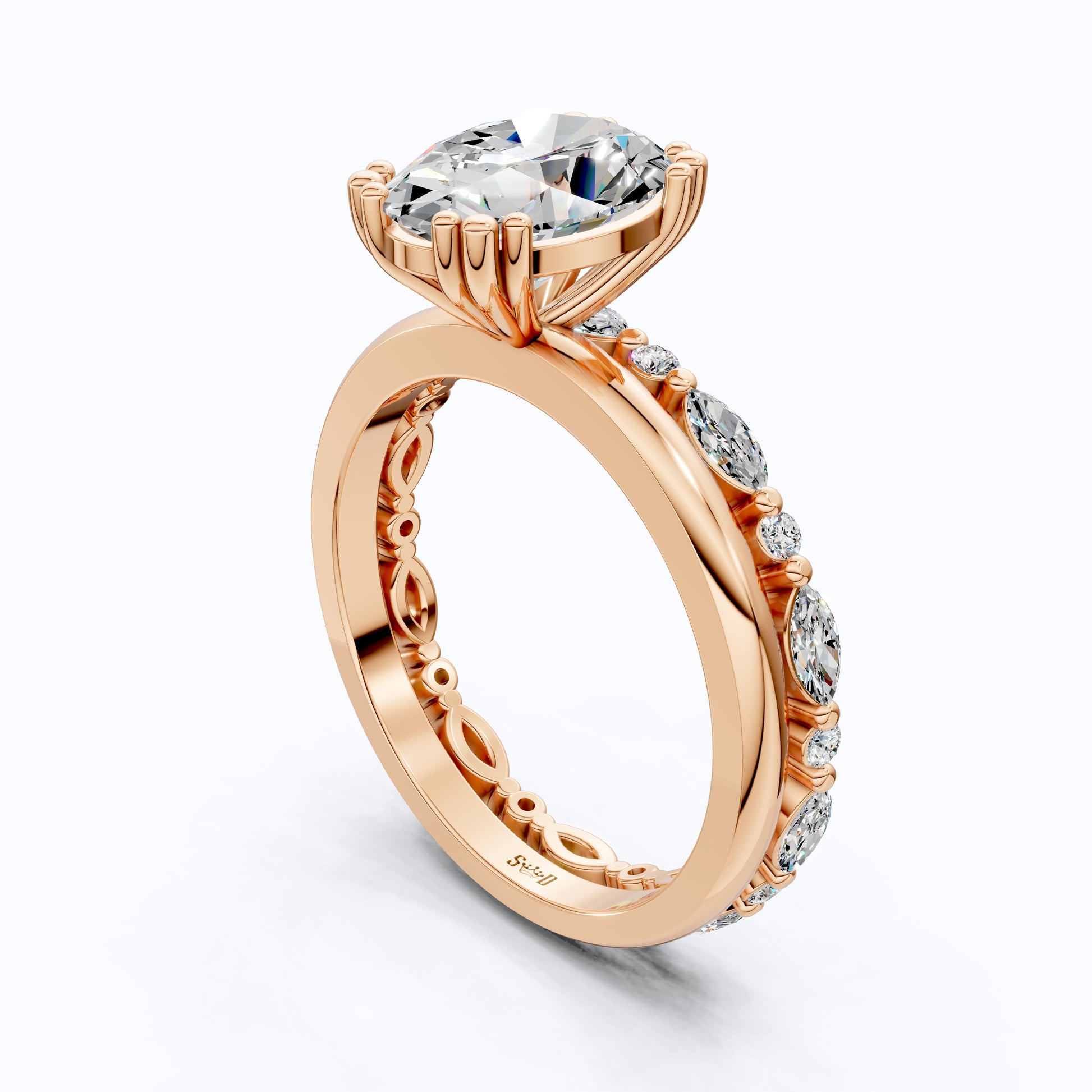 Oval Cut Solitaire Ring with Matching Marquise Full Eternity Band in 14k Solid Gold, 2.25 CT Oval Cut lab Created Diamond, Bridal Ring Set Gift For Wife