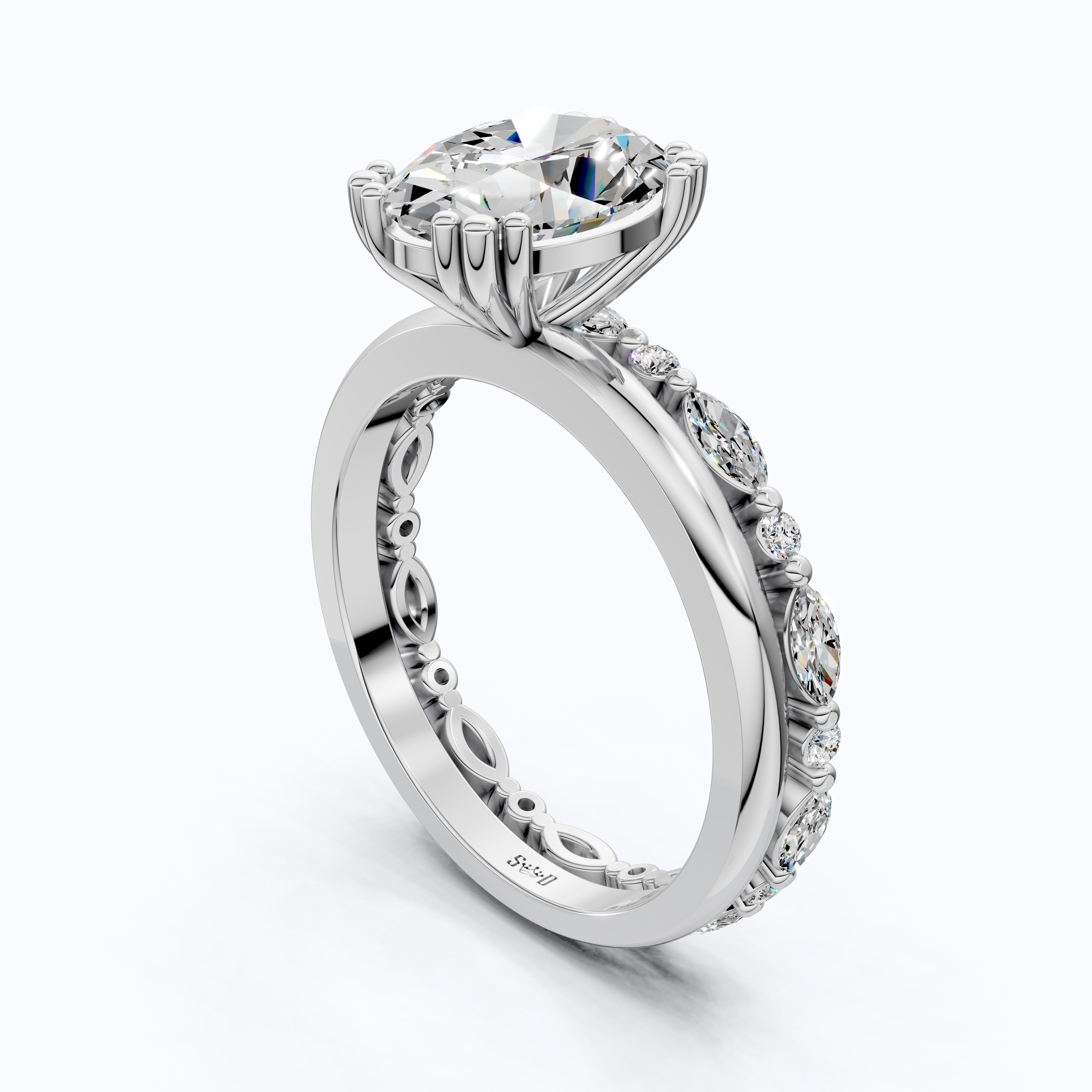 Oval Cut Solitaire Ring with Matching Marquise Full Eternity Band in 14k Solid Gold, 2.25 CT Oval Cut lab Created Diamond, Bridal Ring Set Gift For Wife