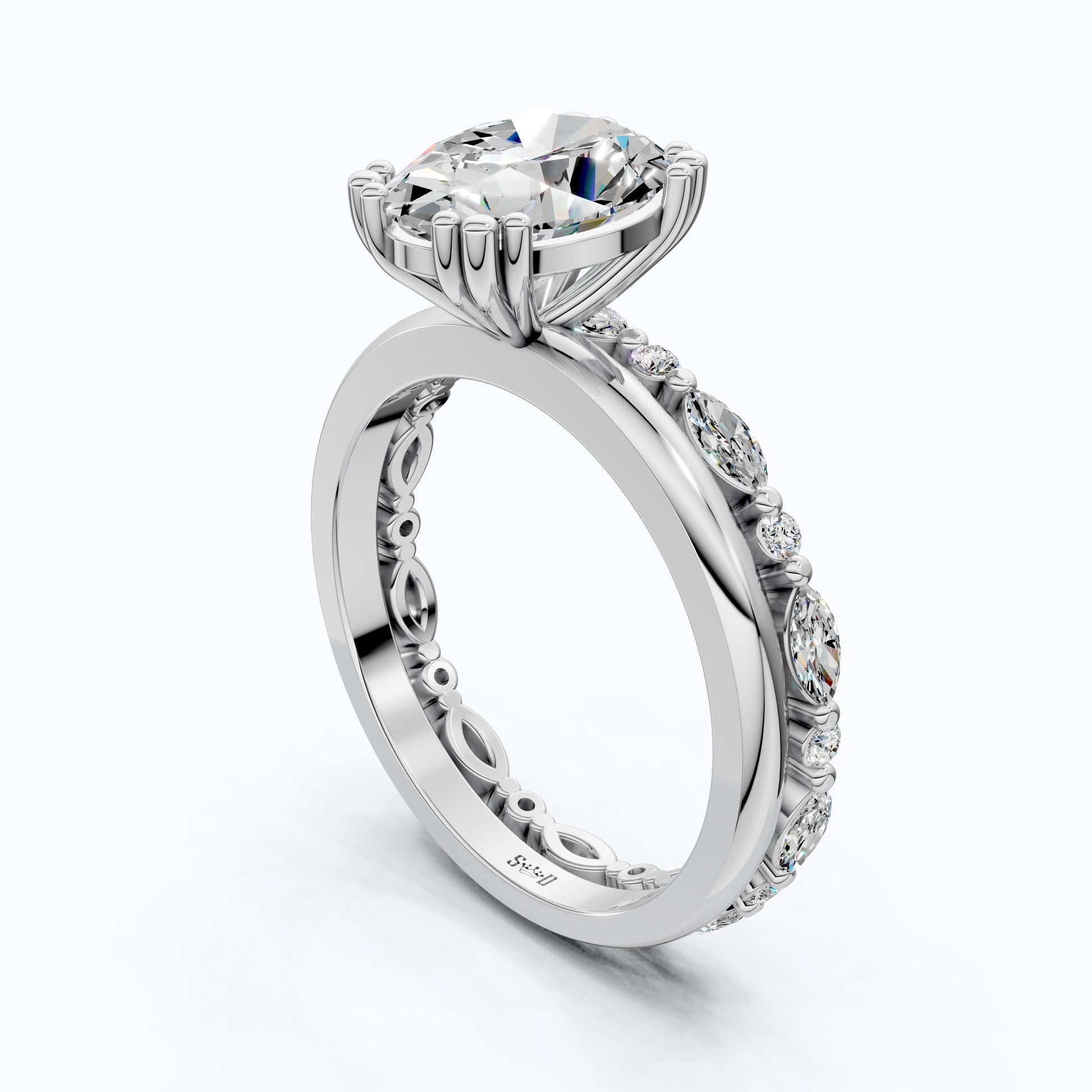 Oval Cut Solitaire Ring with Matching Marquise Full Eternity Band in 14k Solid Gold, 2.25 CT Oval Cut lab Created Diamond, Bridal Ring Set Gift For Wife