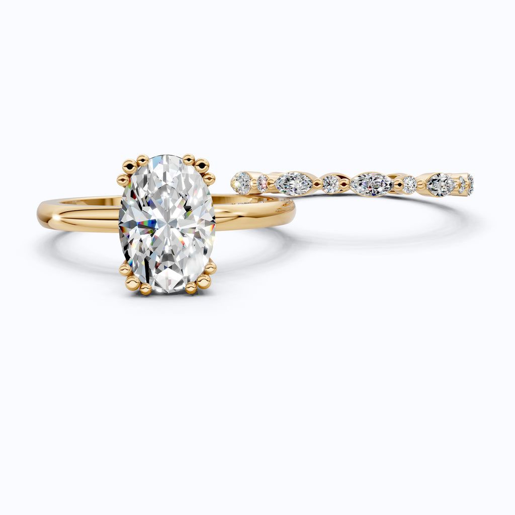 Oval Cut Solitaire Ring with Matching Marquise Full Eternity Band in 14k Solid Gold, 2.25 CT Oval Cut lab Created Diamond, Bridal Ring Set Gift For Wife