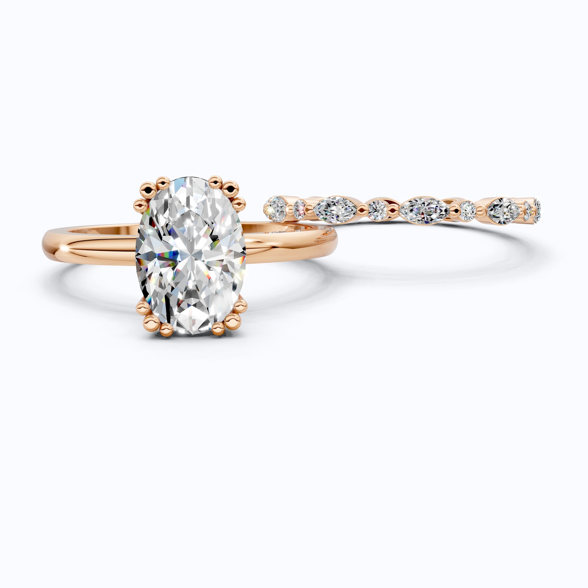 Oval Cut Solitaire Ring with Matching Marquise Full Eternity Band in 14k Solid Gold, 2.25 CT Oval Cut lab Created Diamond, Bridal Ring Set Gift For Wife