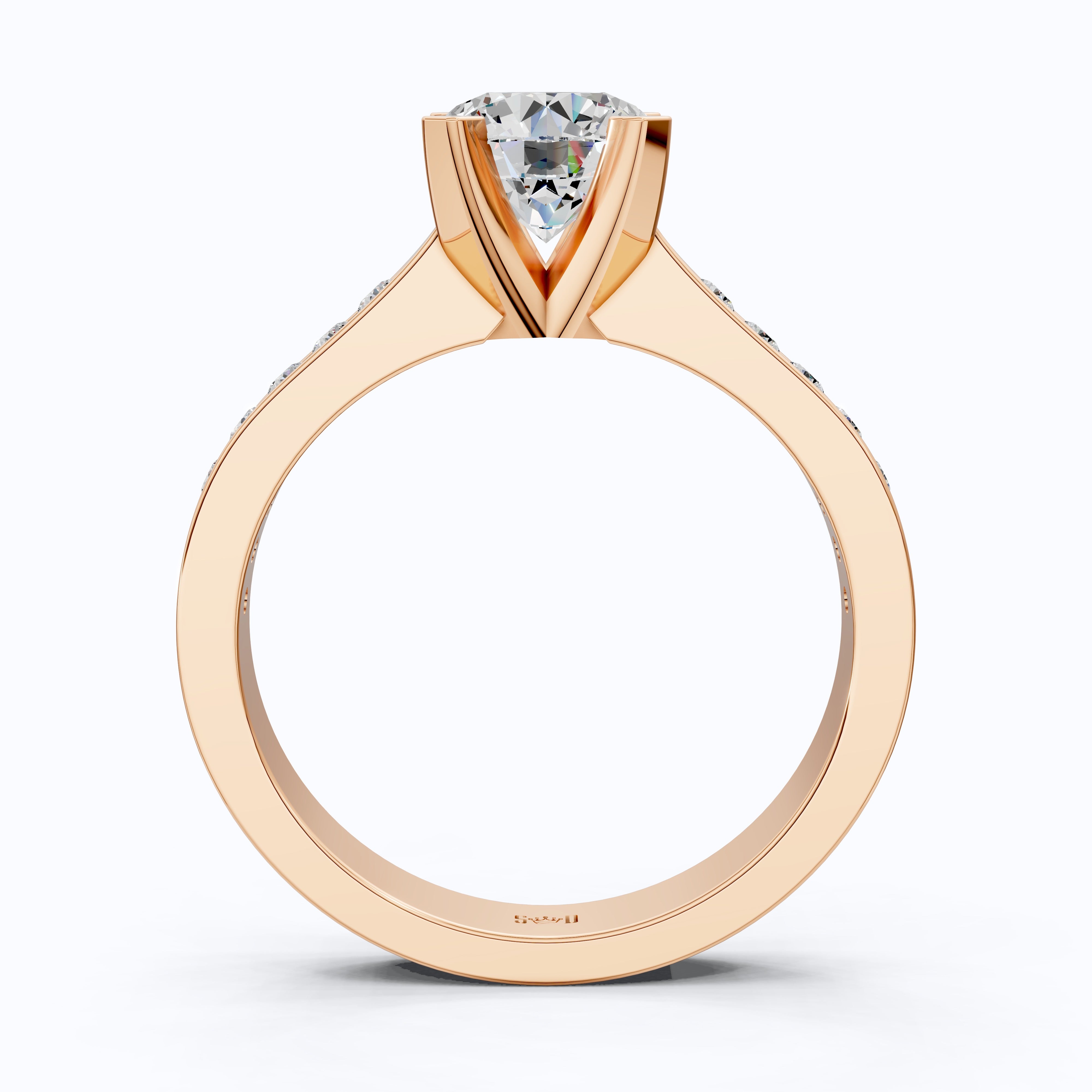 Modern Pavé Channel Set Engagement Ring in Solid 9k/14k Gold, 1.00 CT Round Cut Lab Diamond, Bridal Wedding Ring, Birthday Gift for Wife