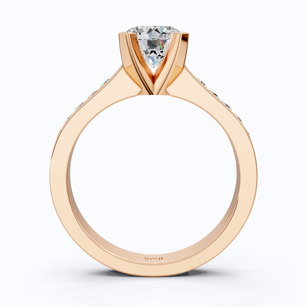 Modern Pavé Channel Set Engagement Ring in Solid 9k/14k Gold, 1.00 CT Round Cut Lab Diamond, Bridal Wedding Ring, Birthday Gift for Wife
