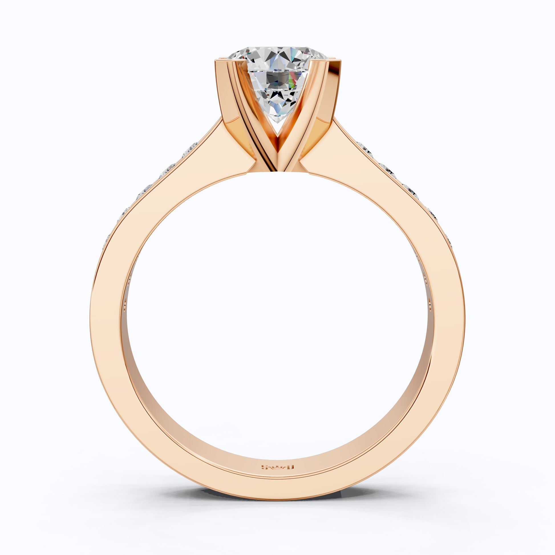 Modern Pavé Channel Set Engagement Ring in Solid 9k/14k Gold, 1.00 CT Round Cut Lab Diamond, Bridal Wedding Ring, Birthday Gift for Wife